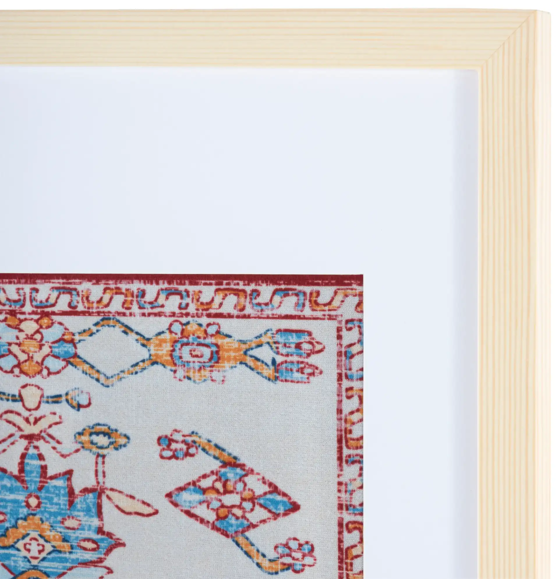 Khadijah Framed Textile in Blue / Orange in a styled room