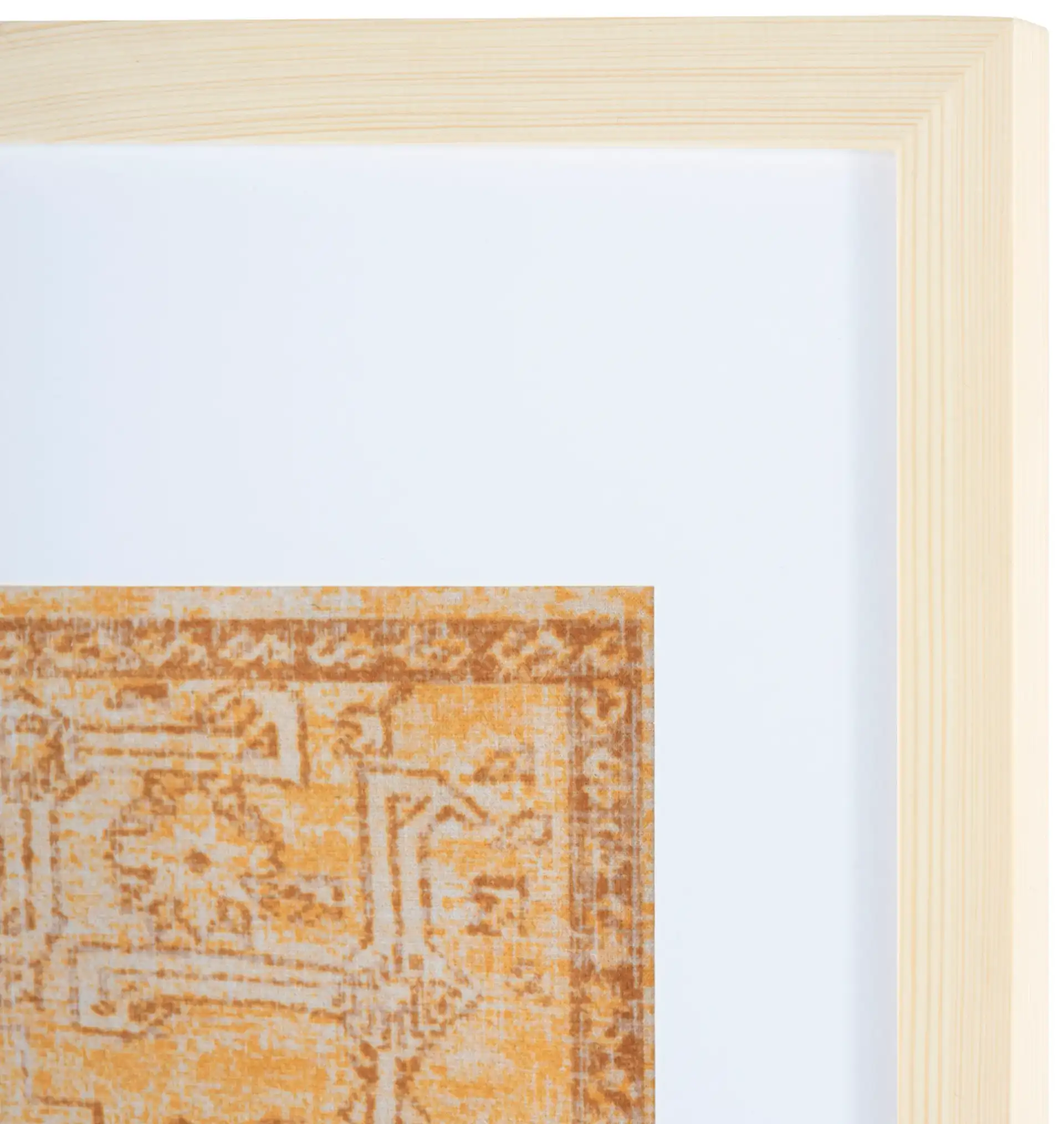 Renaldi Framed Textile Art in Gold in a styled room