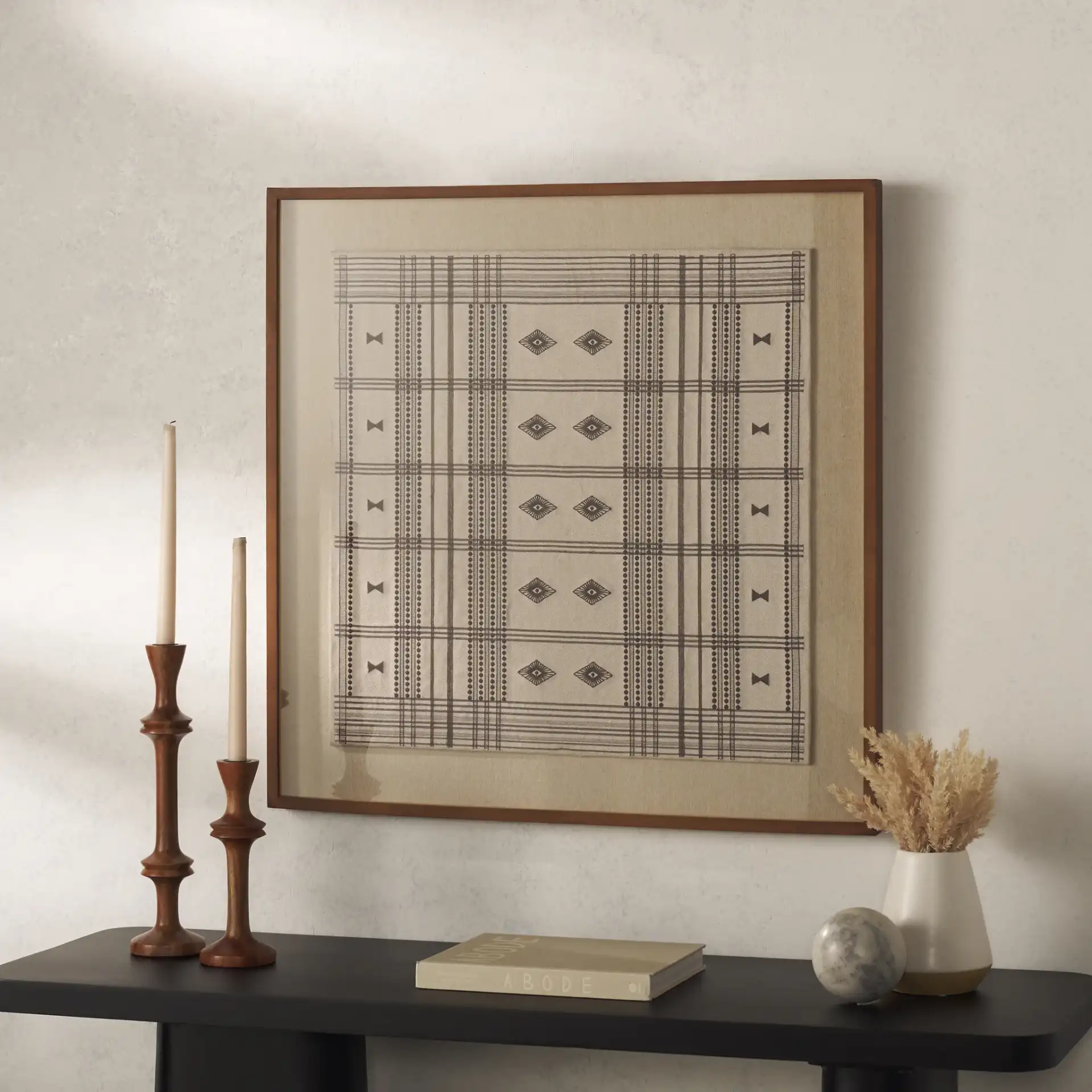 Tarra Textile Art in Brown in a styled room