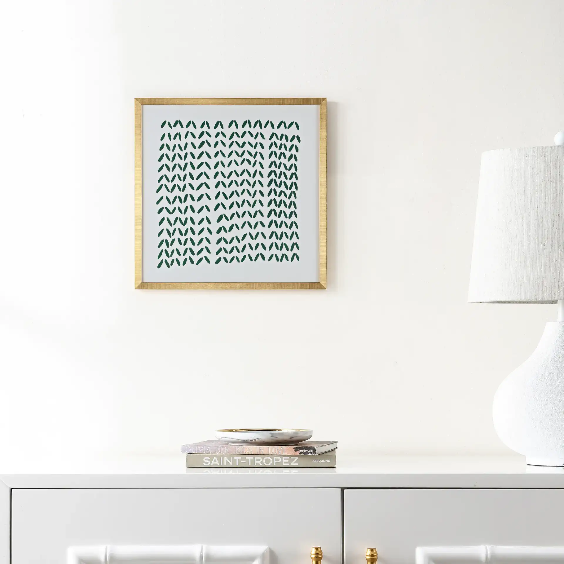 Quiet Applause 16X16" Wall Art in Green / Ivory in a styled room