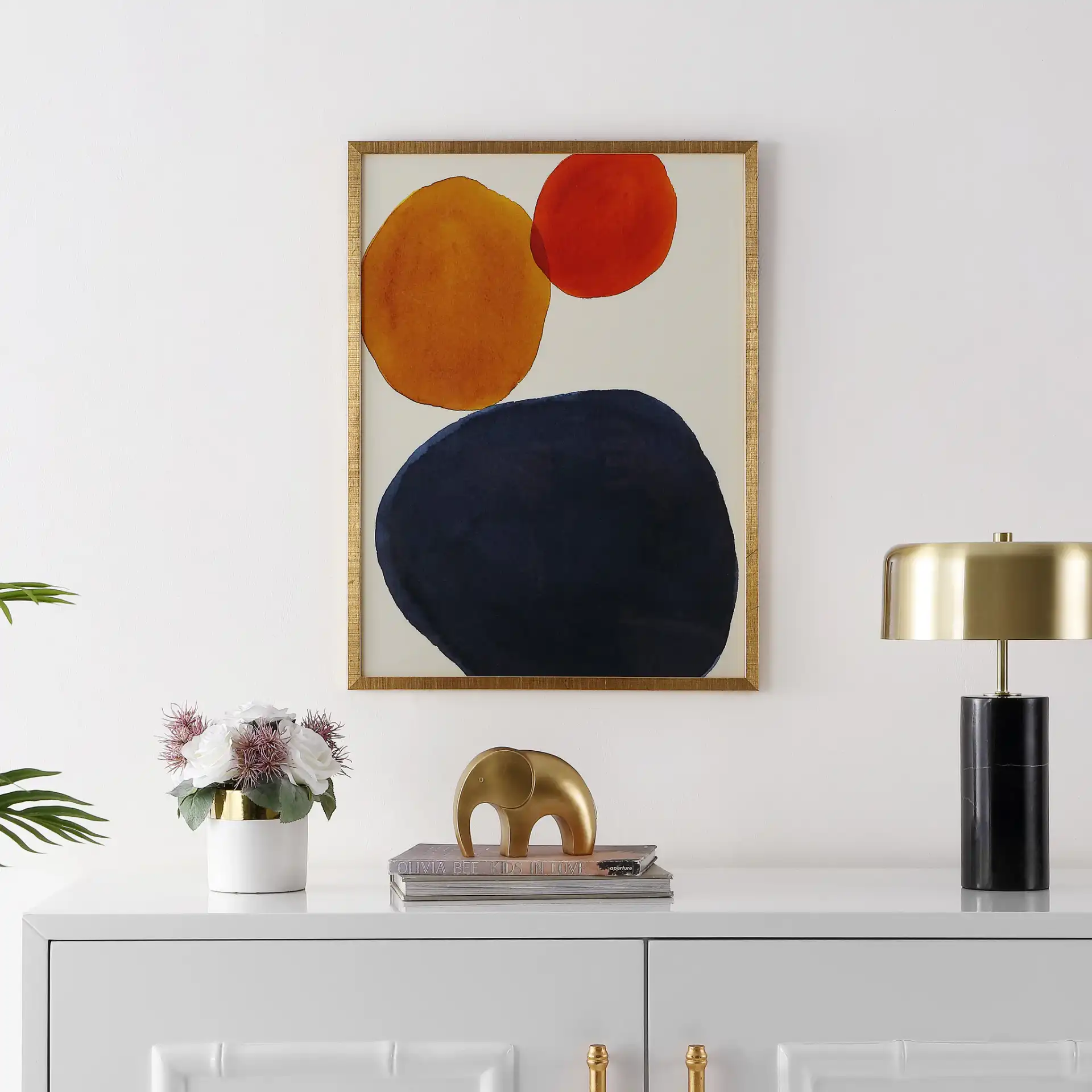 Primary Objective 18X24" Wla in Denim / Gold in a styled room