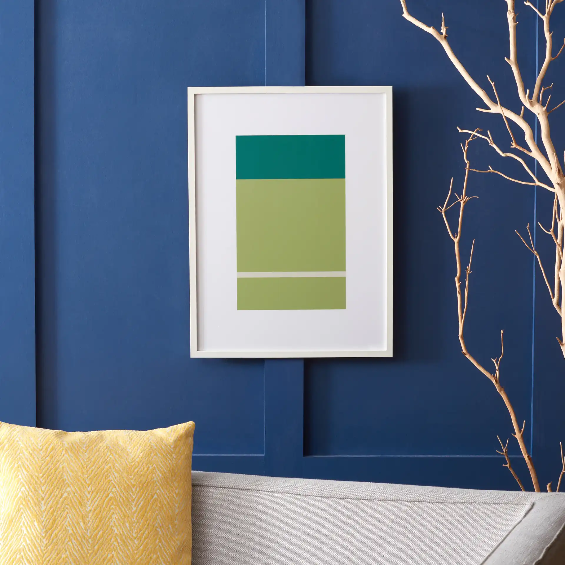 Mornings In March Wall Art in Spring Green / Blue Green in a styled room