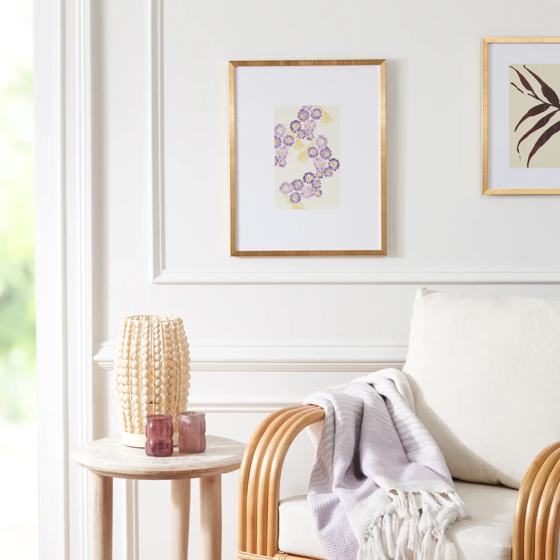 Clematis Constellation in Purple / Yellow in a styled room