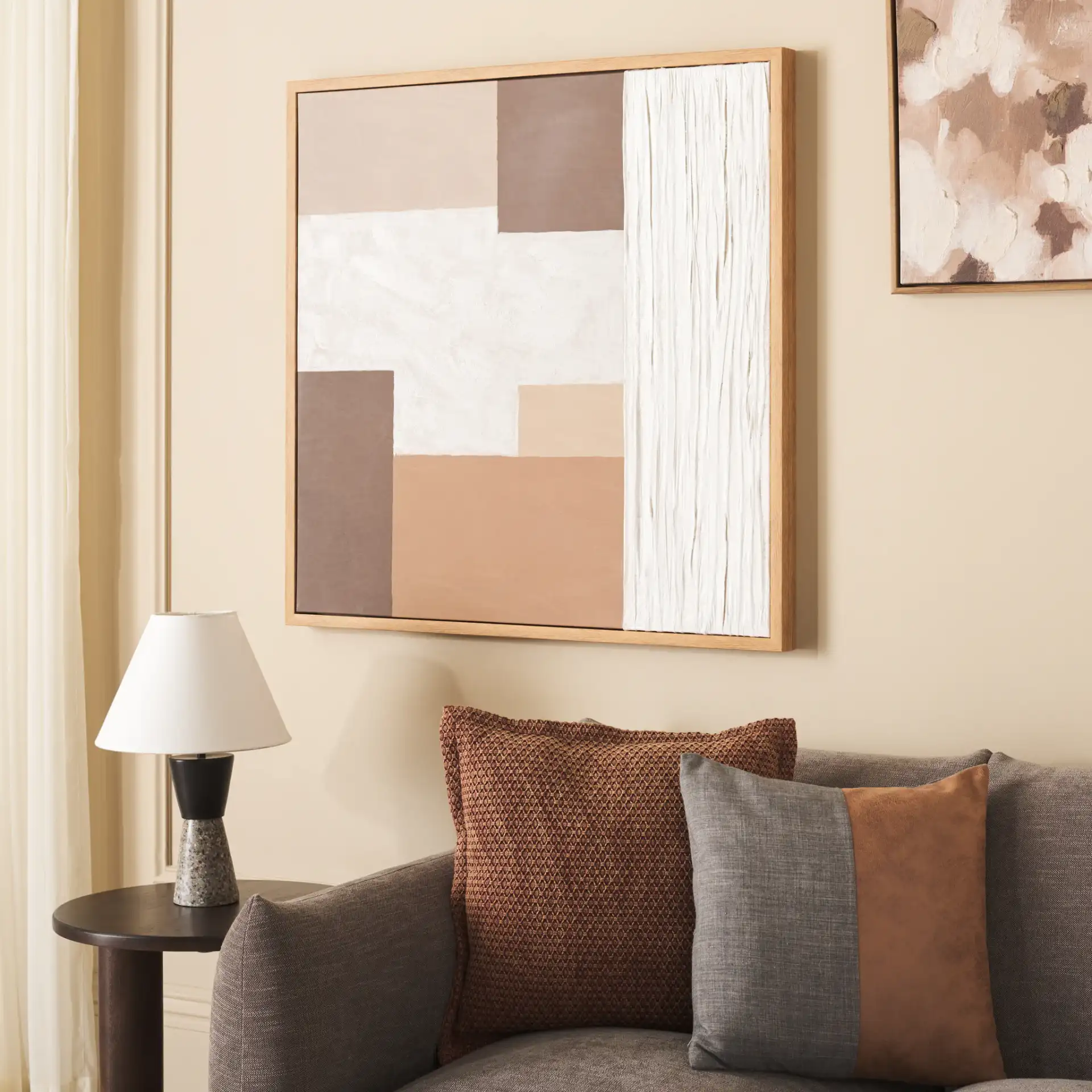 Neutral Location Art in Brown / Off-White in a styled room