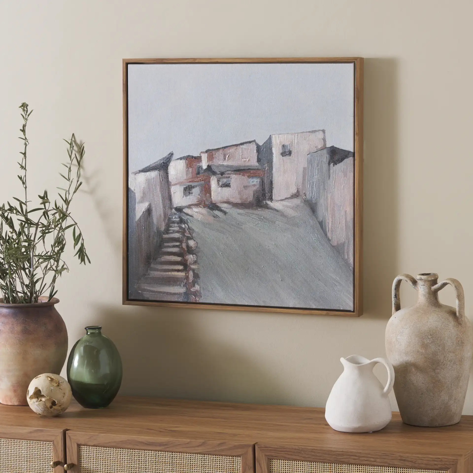 Avlaki Art in Blue / Brown in a styled room