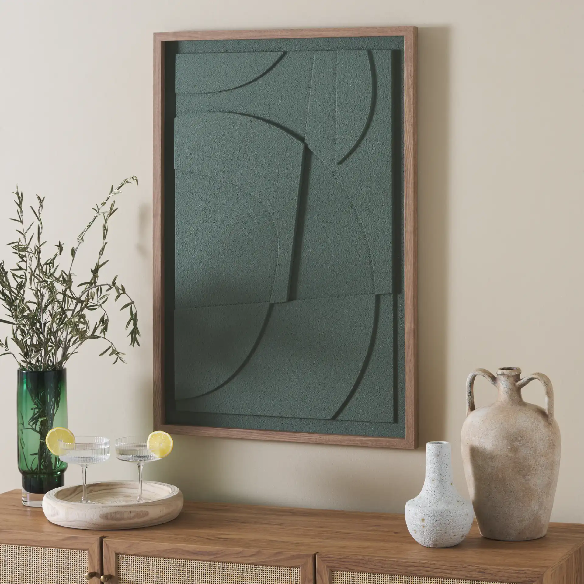 Nature'S Edge Art in Green in a styled room