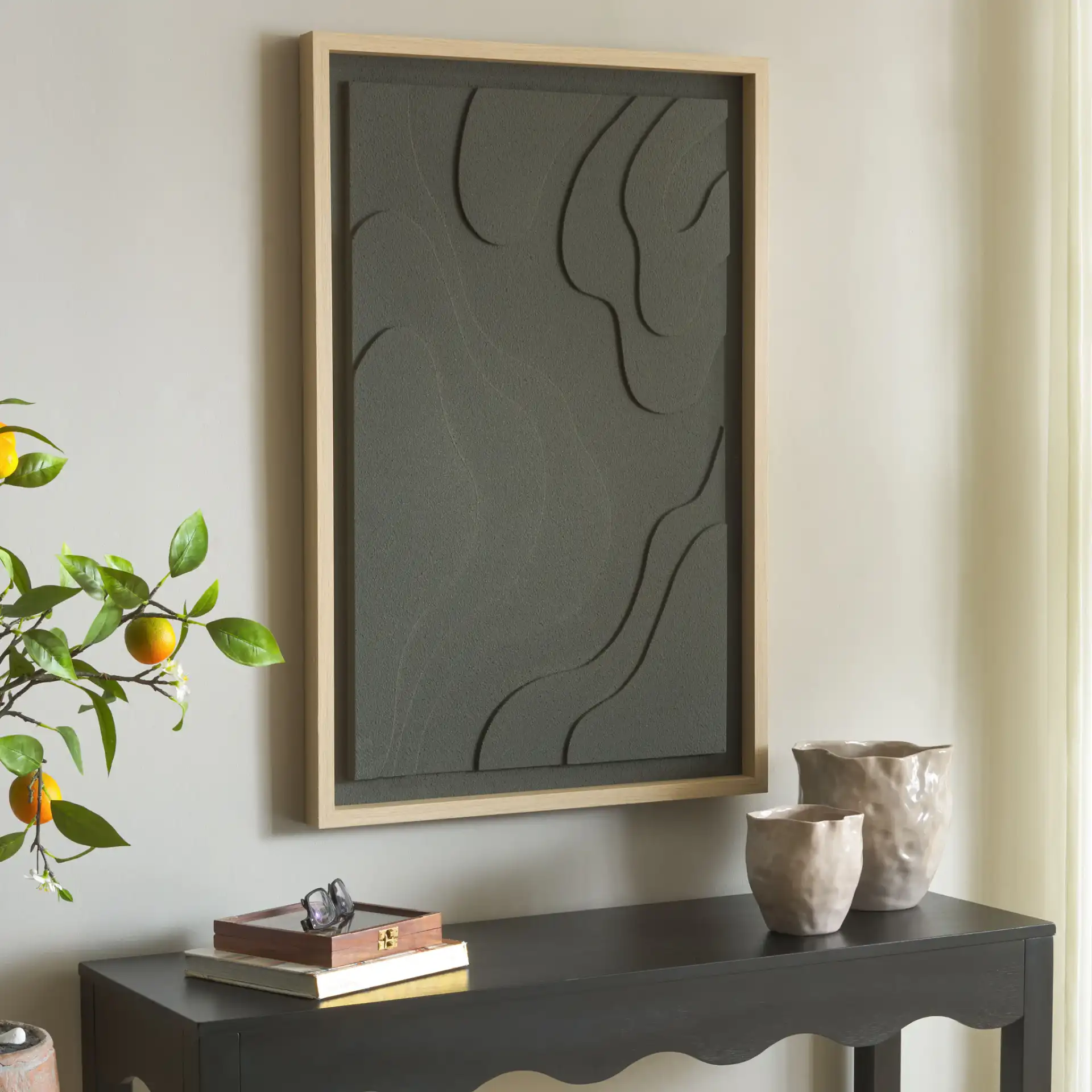 Terrace Fields Wall Art in Black in a styled room