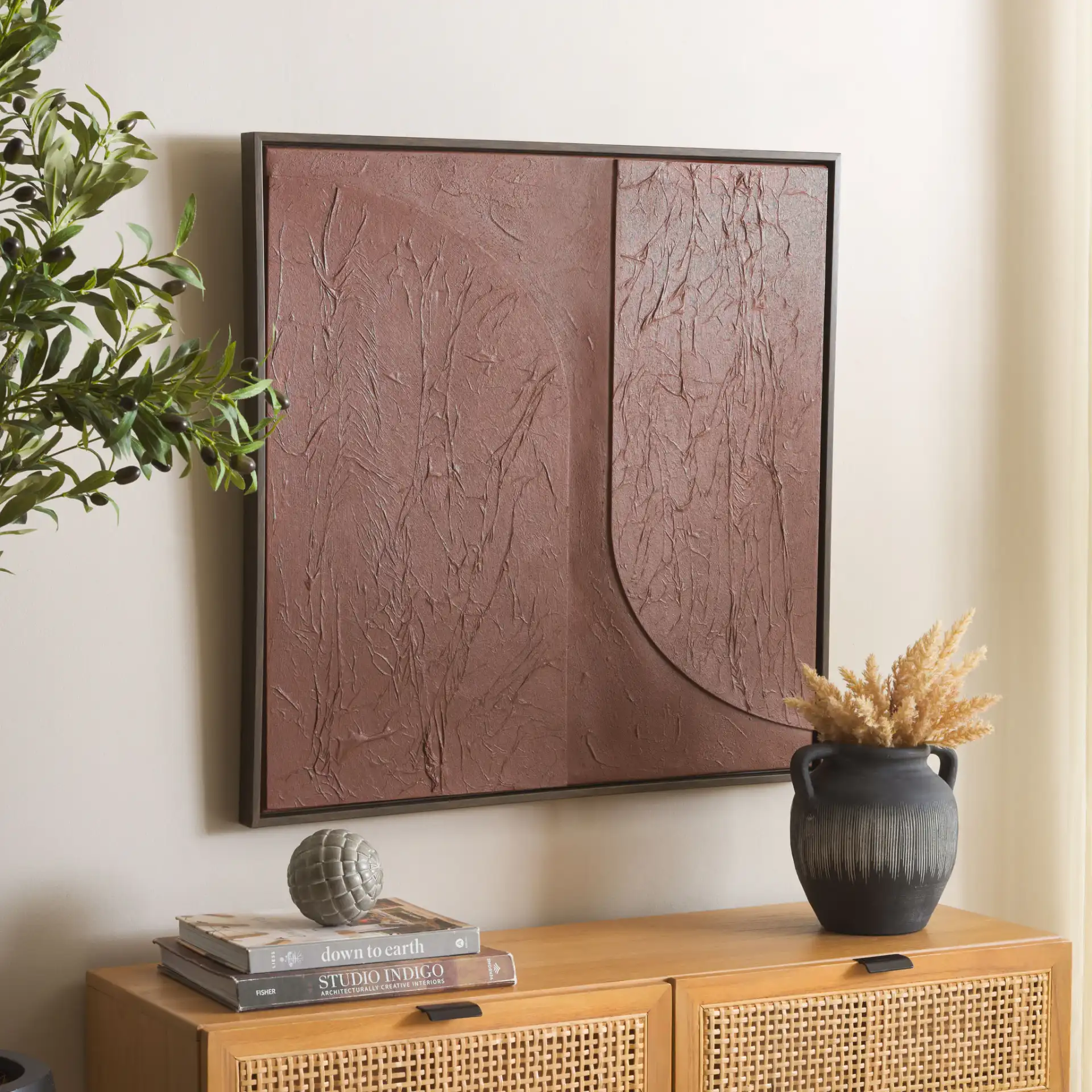 Fudge Pops Art in Maroon in a styled room