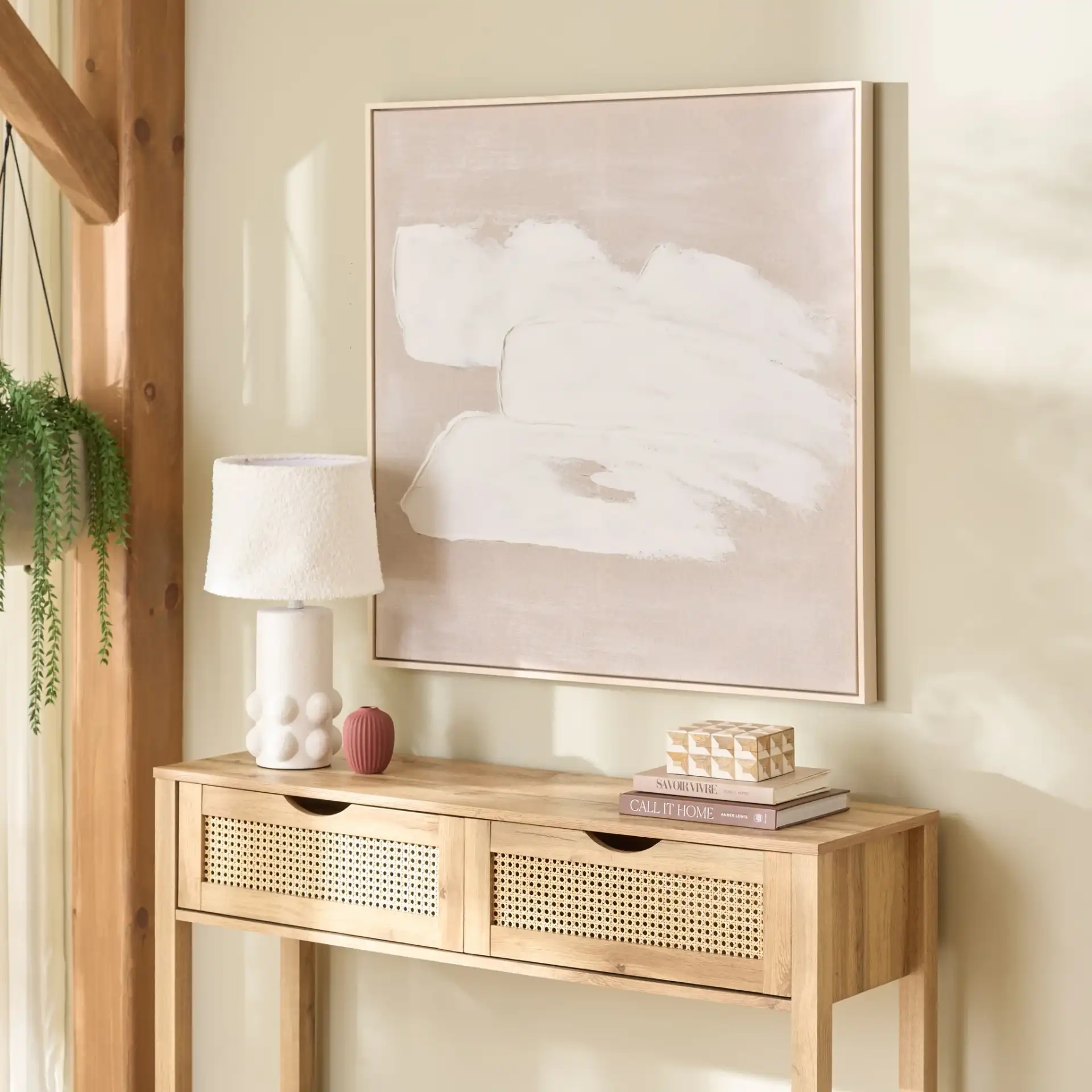 Three Strokes Art in Linen in a styled room