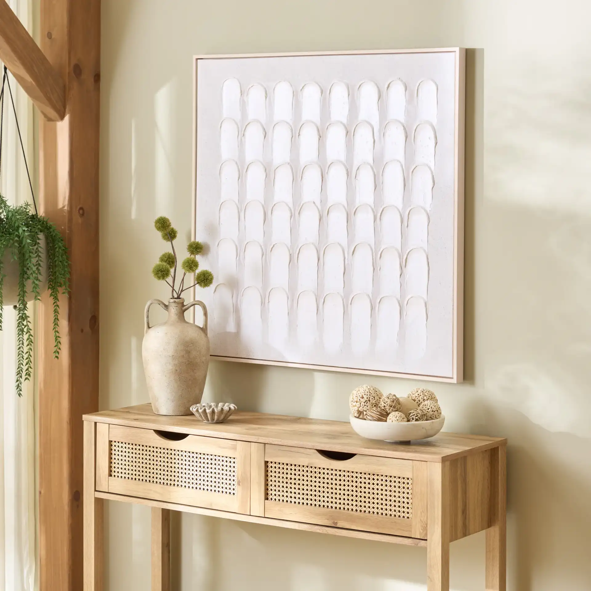 Quiet Code Art in White / Gray in a styled room