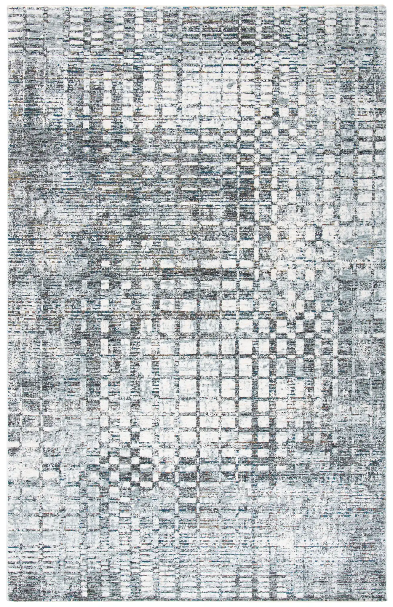 Winston Distressed Grid Rug in Gray / Beige