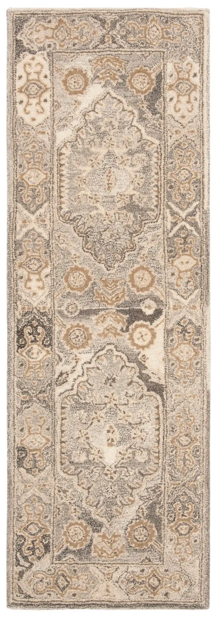 Wyndham Medallion Bordered Hand-Tufted Wool Rug in Light Gray