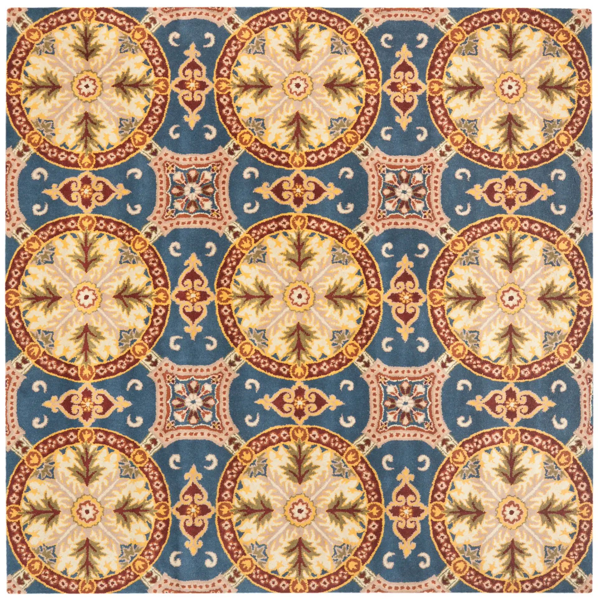 Wyndham Medallion Grid Hand-Tufted Wool Rug in Blue / Gold