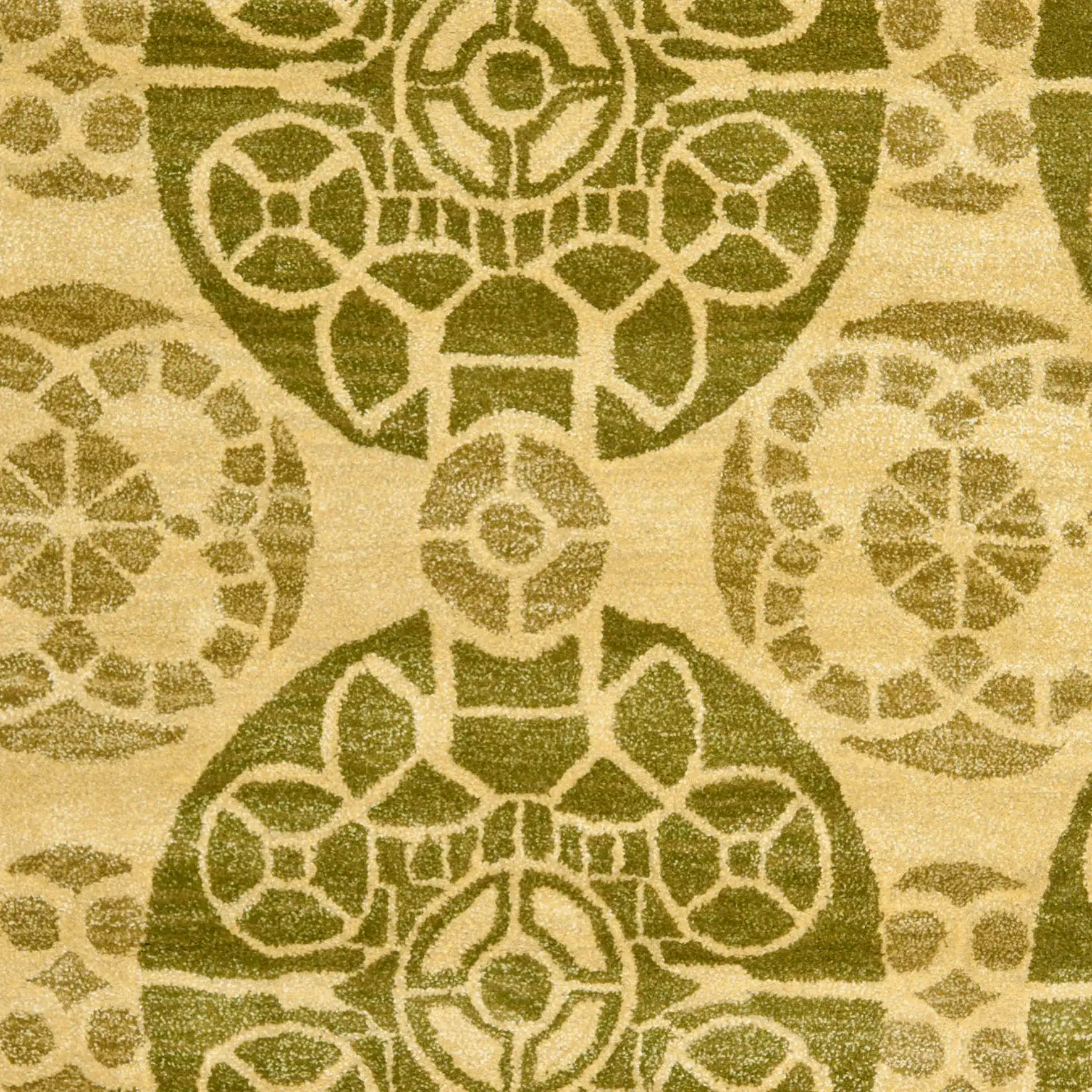 Wyndham Circular Medallion Hand-Tufted Rug in Honey / Green in a styled room