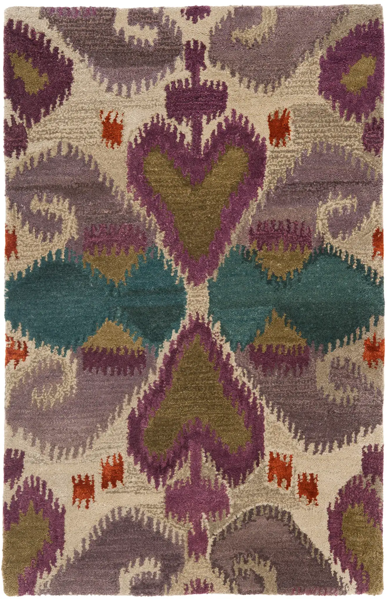 Wyndham Ikat Medallion Wool Rug in Ivory / Multicolor, detail view