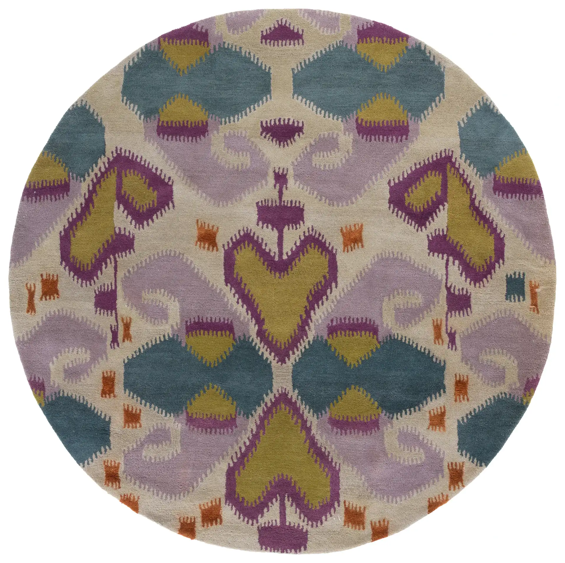 Wyndham Ikat Medallion Wool Rug in Ivory / Multicolor, detail view