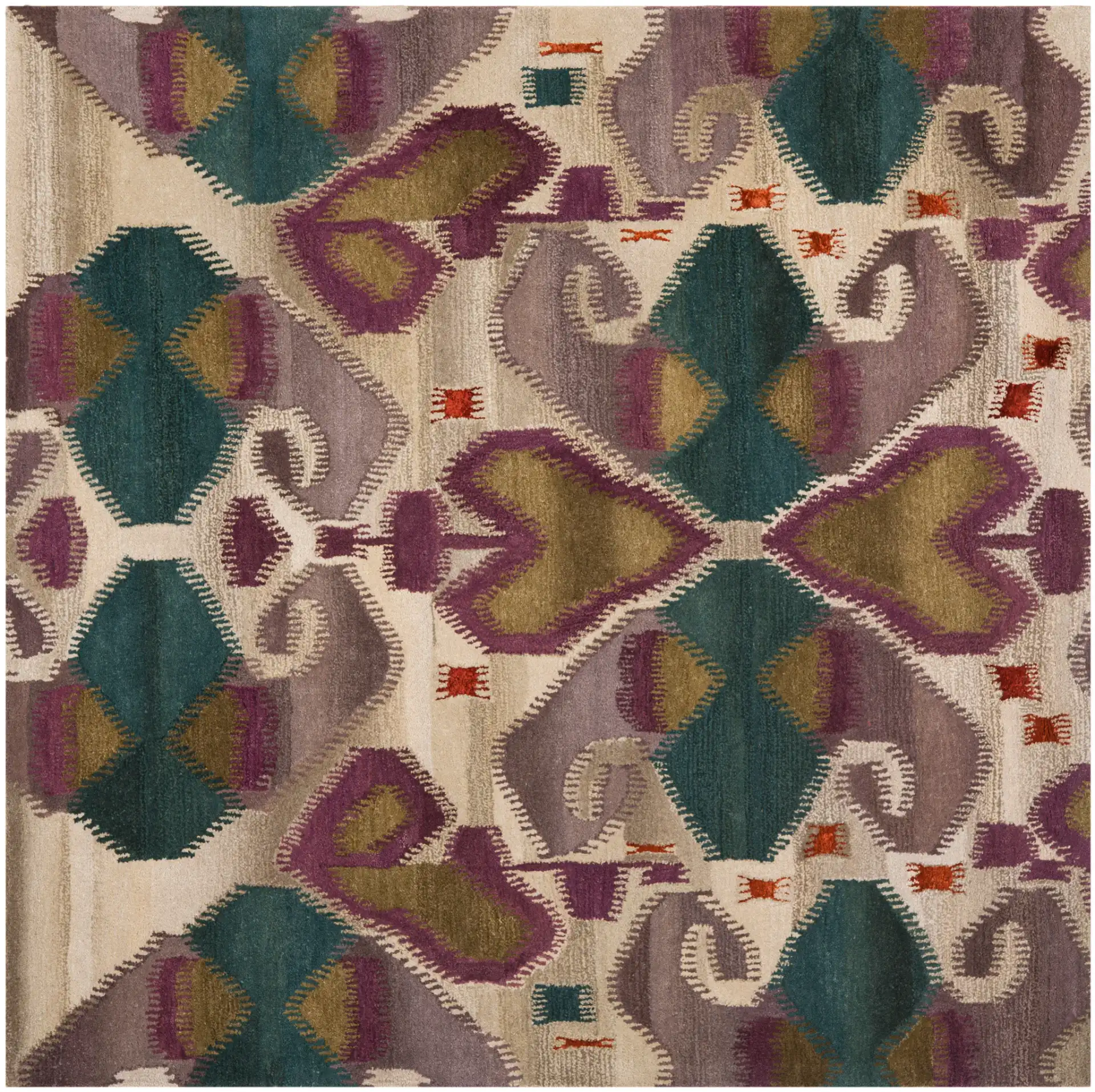 Wyndham Ikat Medallion Wool Rug in Ivory / Multicolor
