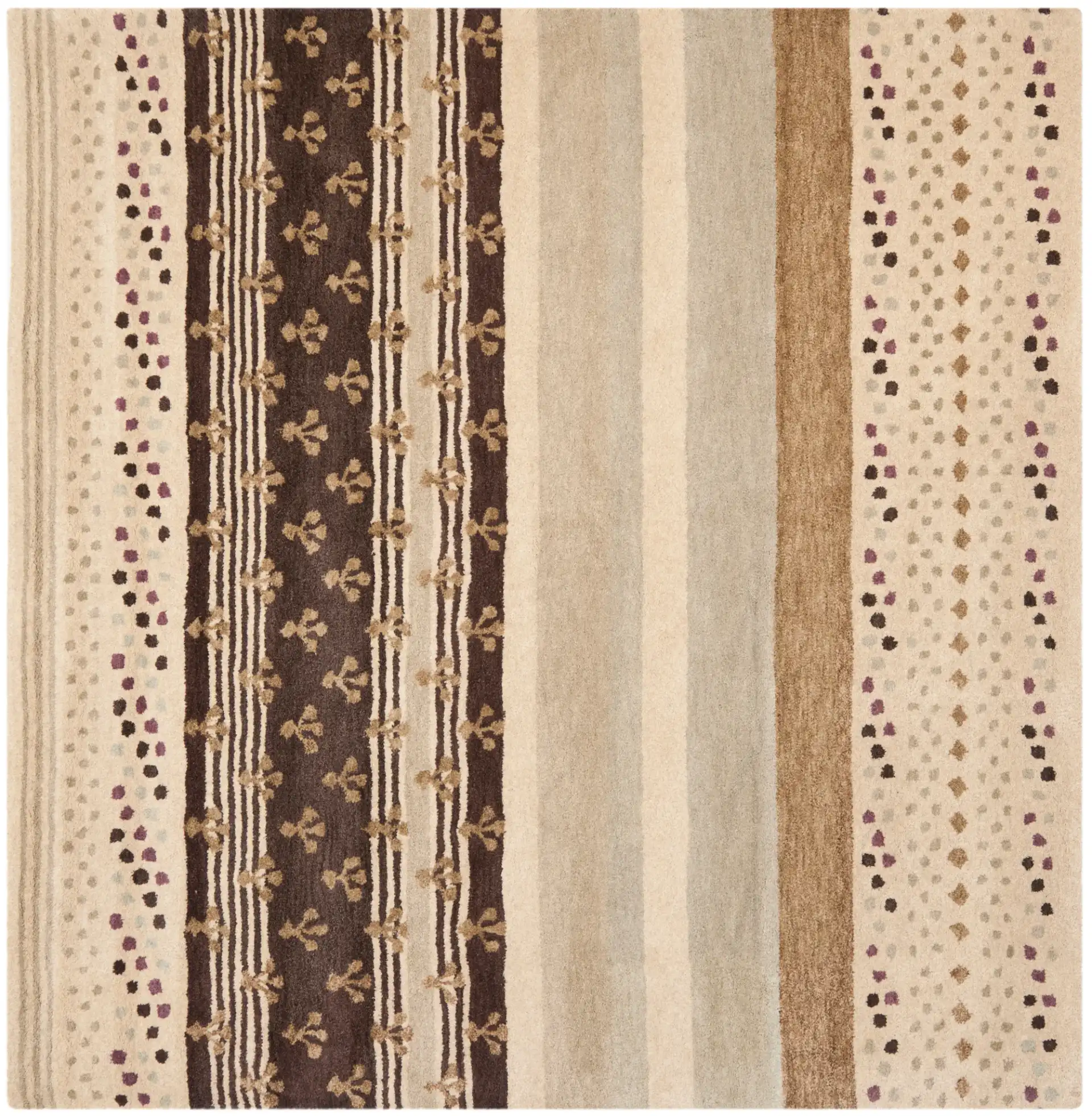 Wyndham Patterned Stripe Hand-Tufted Wool Rug in Ivory / Multicolor