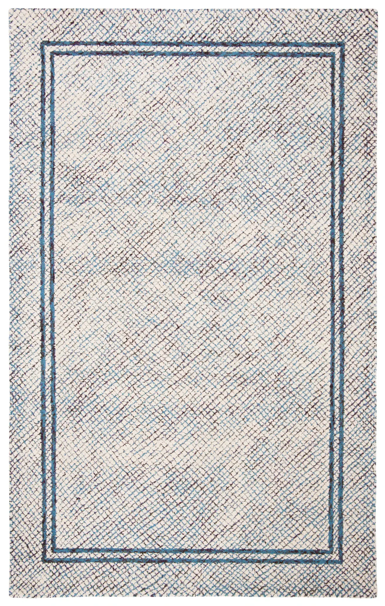 Abstract Bordered Crosshatch Hand-Tufted Wool Rug