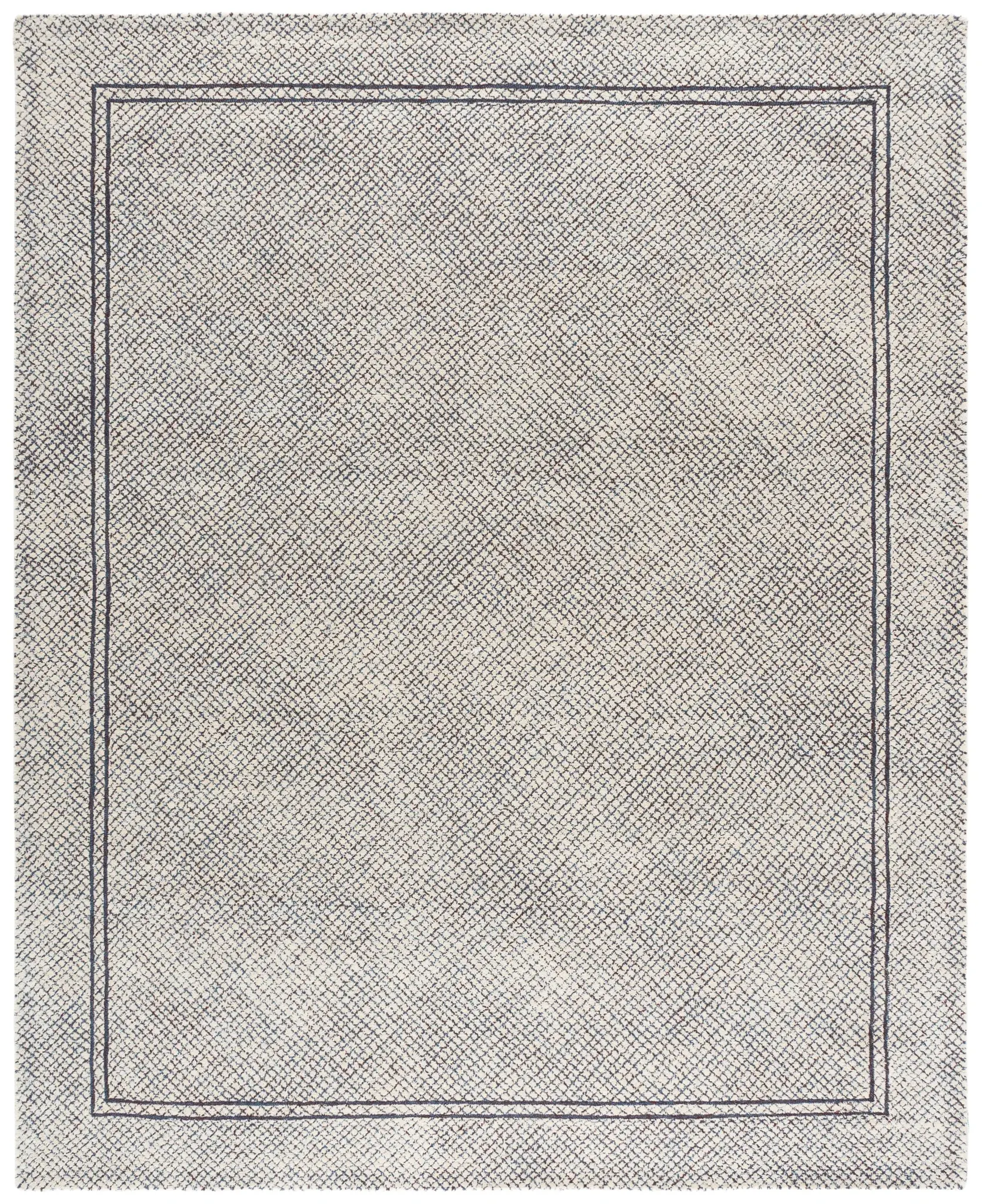 Abstract Bordered Crosshatch Hand-Tufted Wool Rug