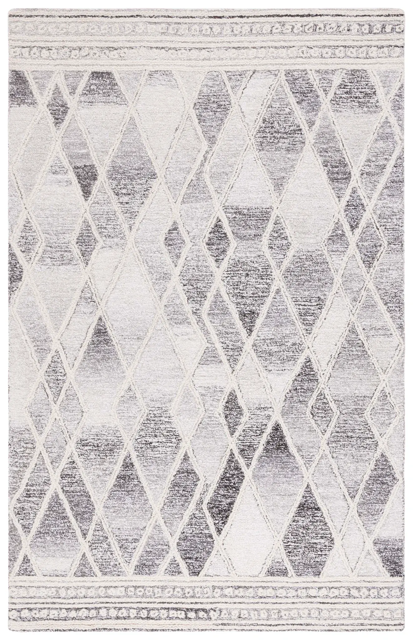 Abstract Boho Bordered Diamond Hand-Tufted Wool Rug