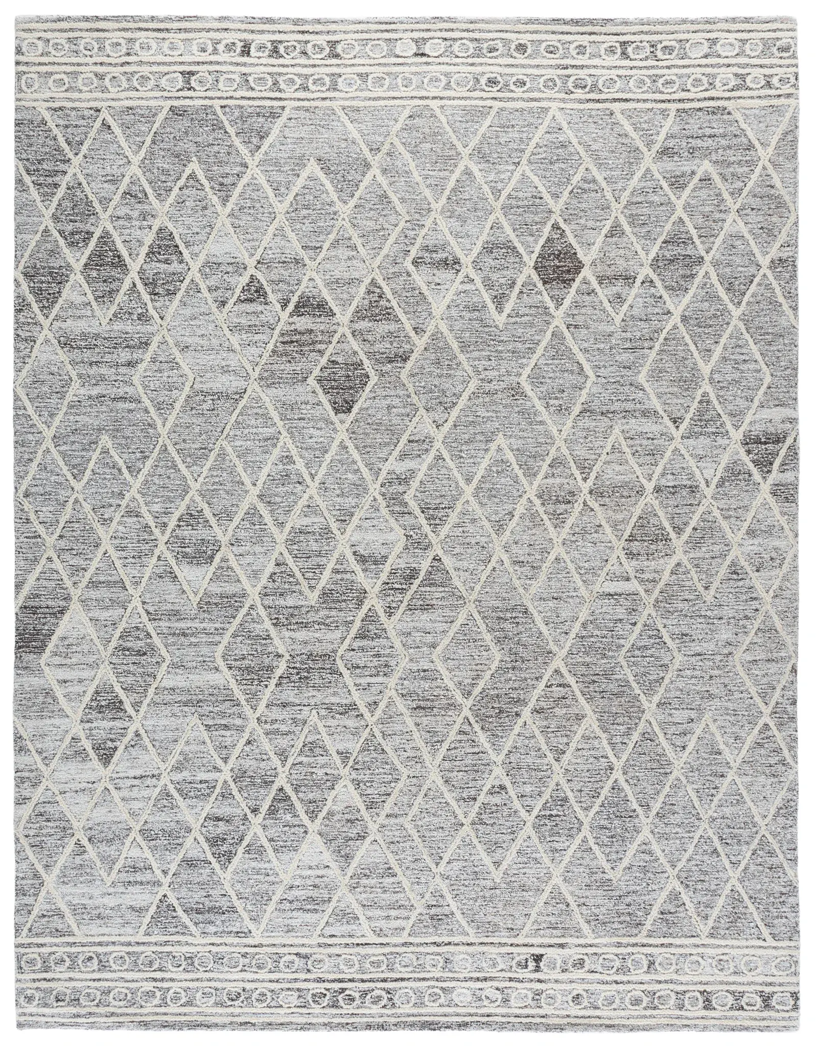 Abstract Boho Bordered Diamond Hand-Tufted Wool Rug