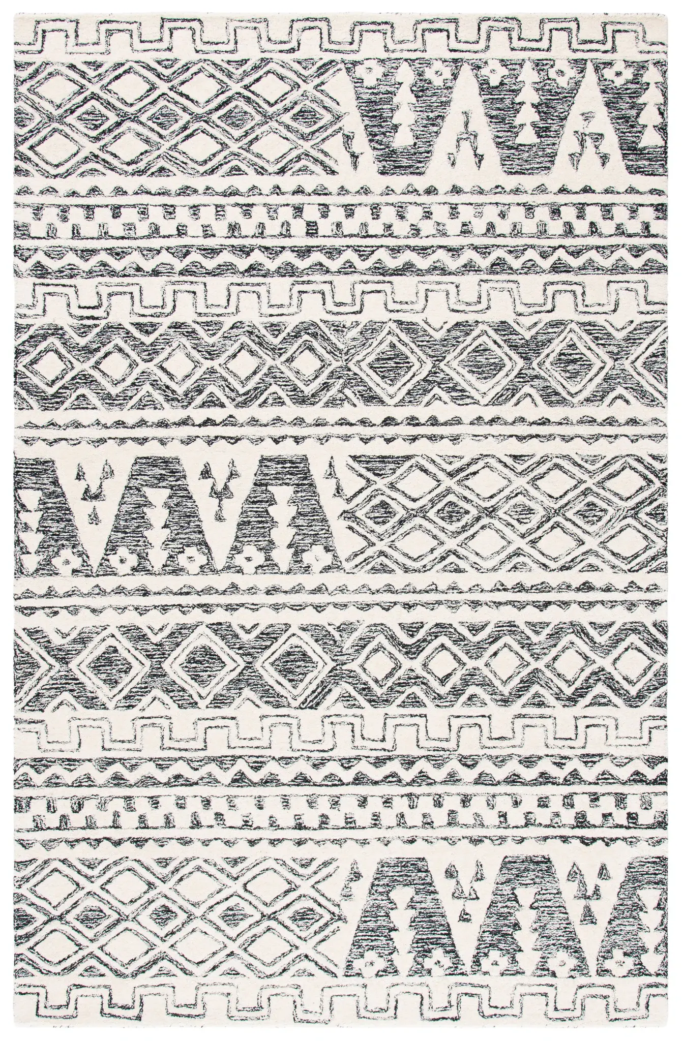 Abstract Banded Geometric Hand-Tufted Wool Rug