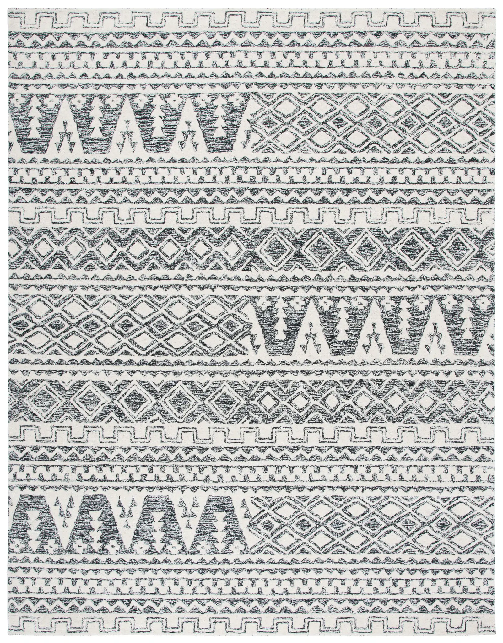 Abstract Banded Geometric Hand-Tufted Wool Rug