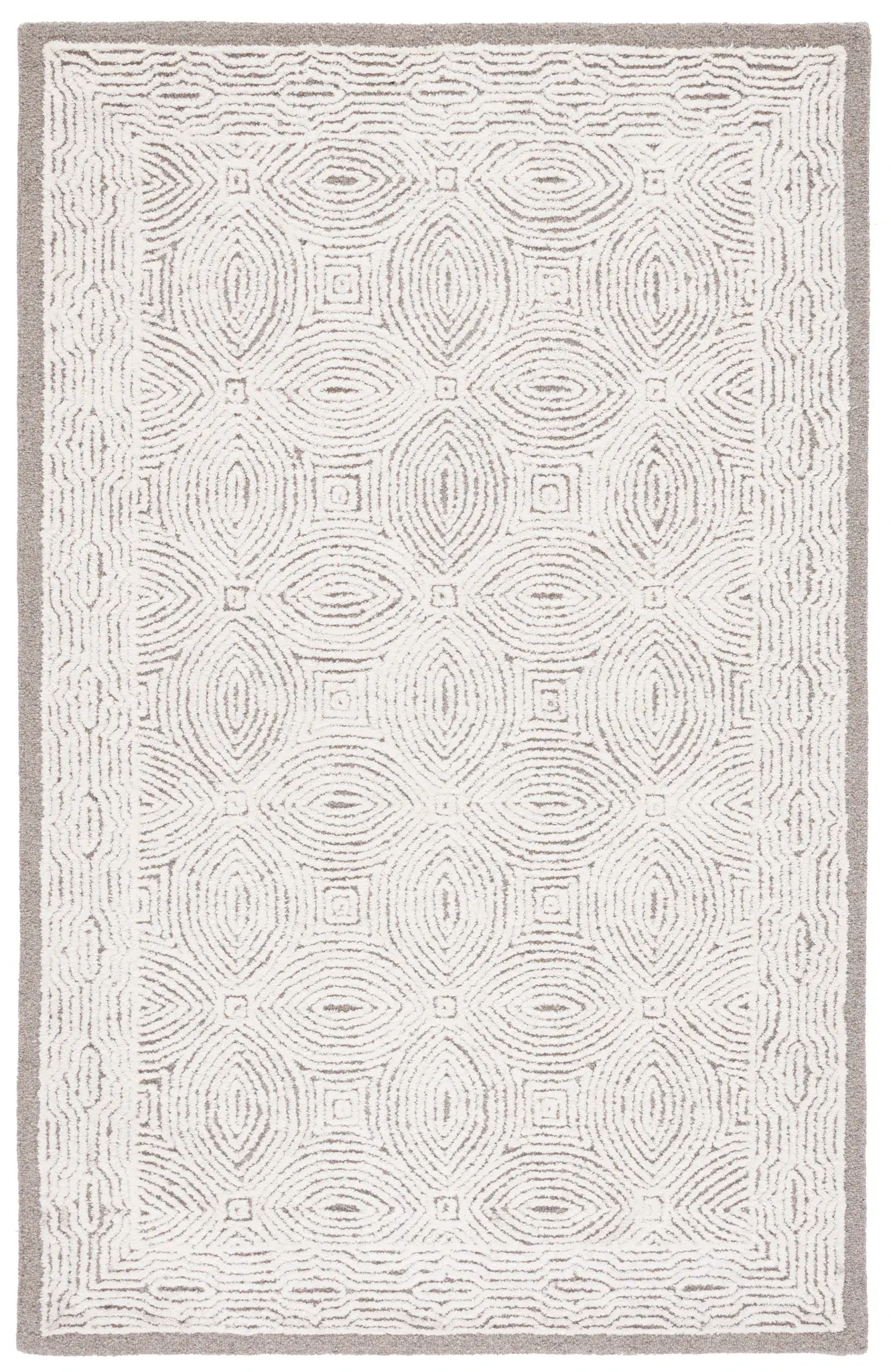 Abstract Bordered Ogee Medallion Hand-Tufted Wool Rug
