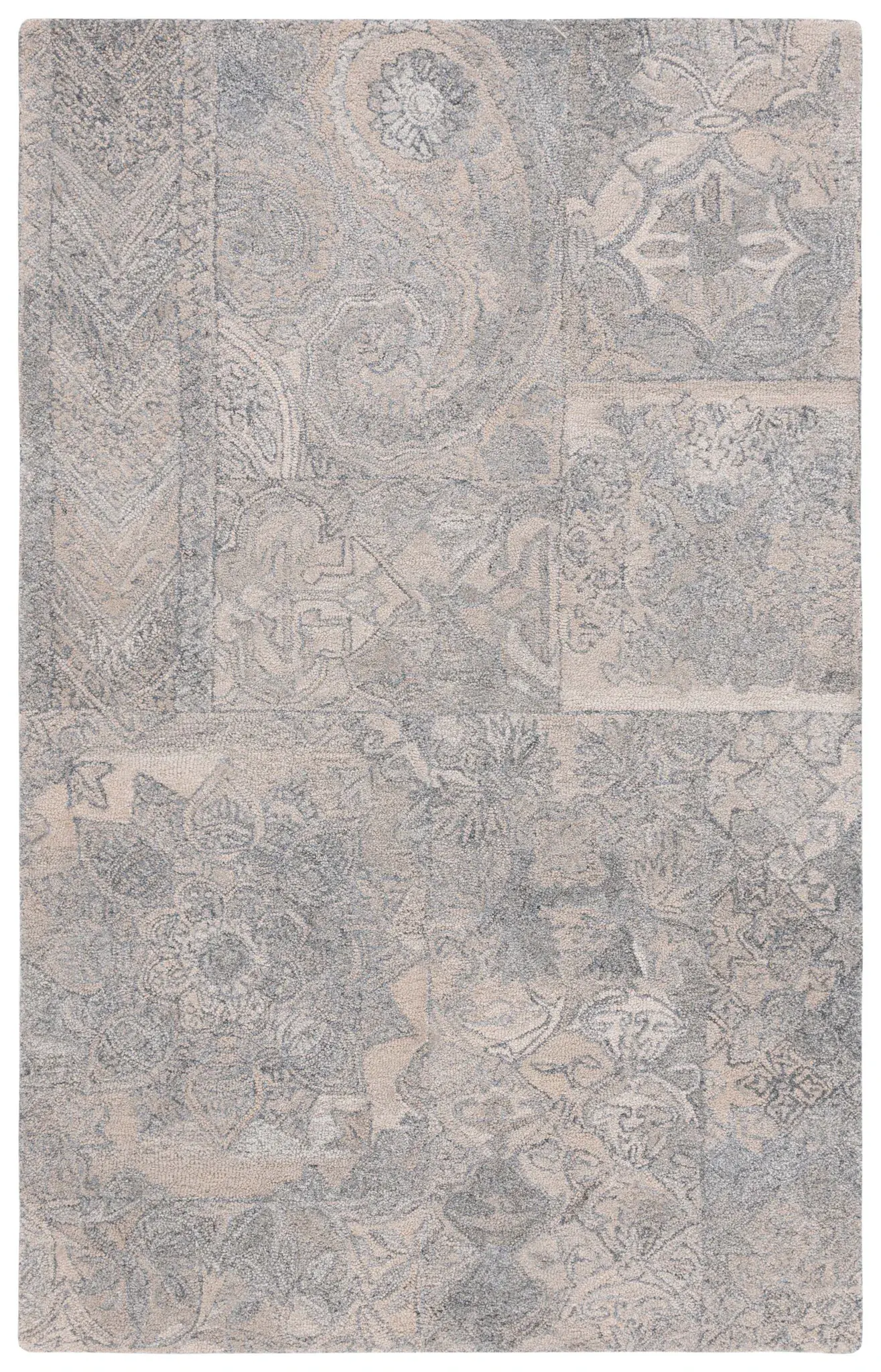 Abstract Transitional Distressed Hand-Tufted Rug