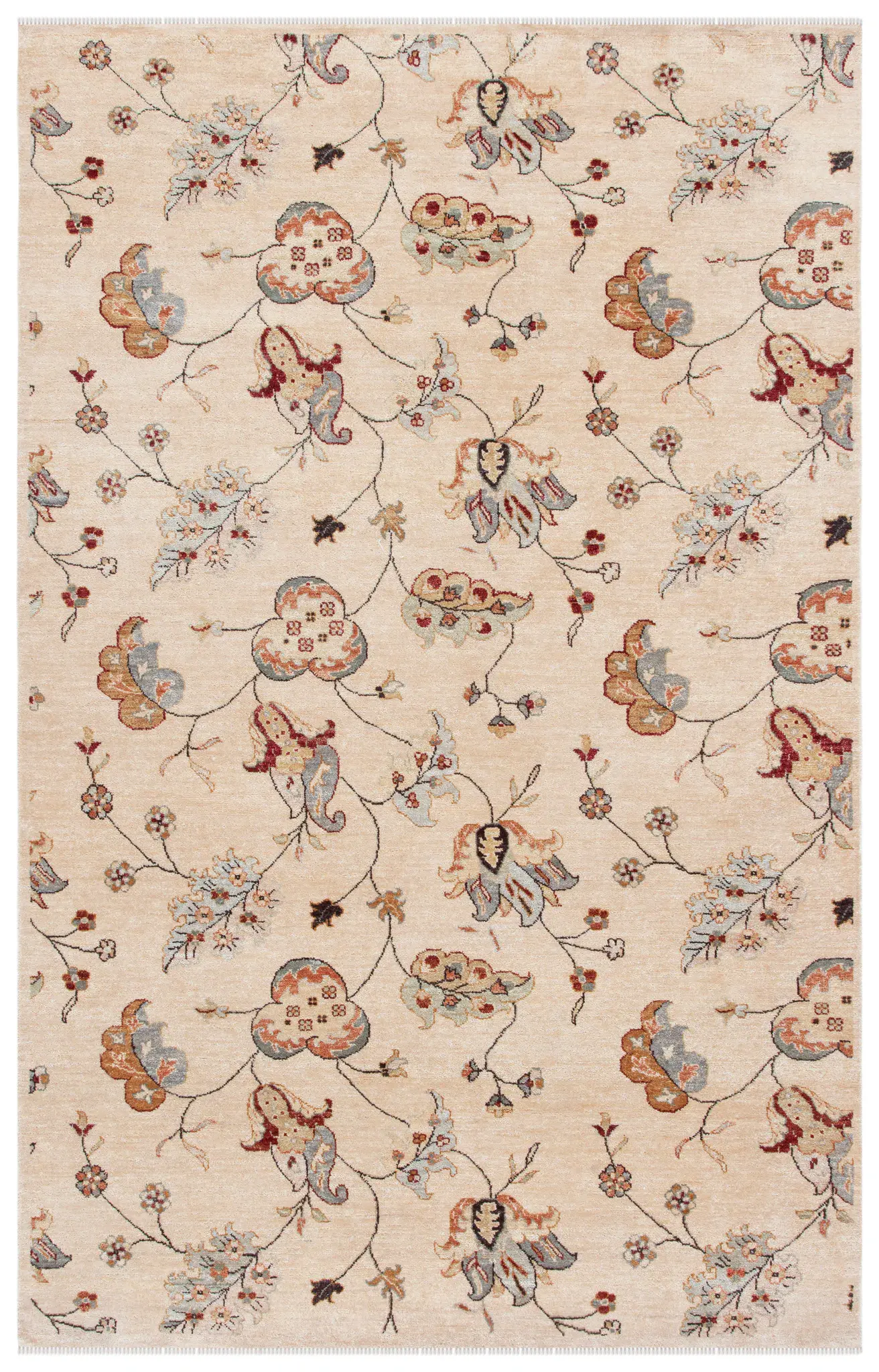 Agra Scrolling Blossom Hand-Knotted Wool Rug