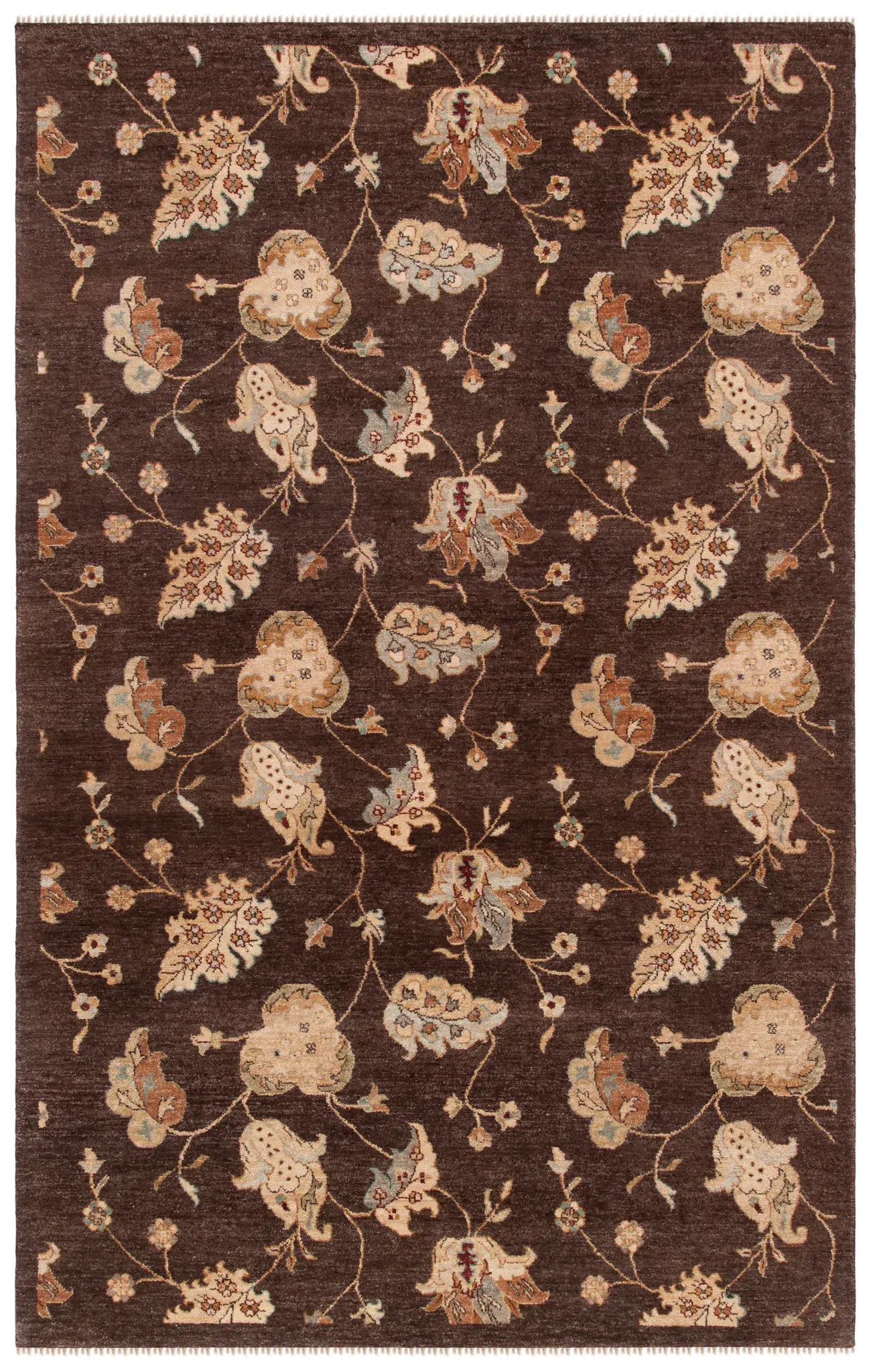 Agra Scrolling Blossom Hand-Knotted Wool Rug