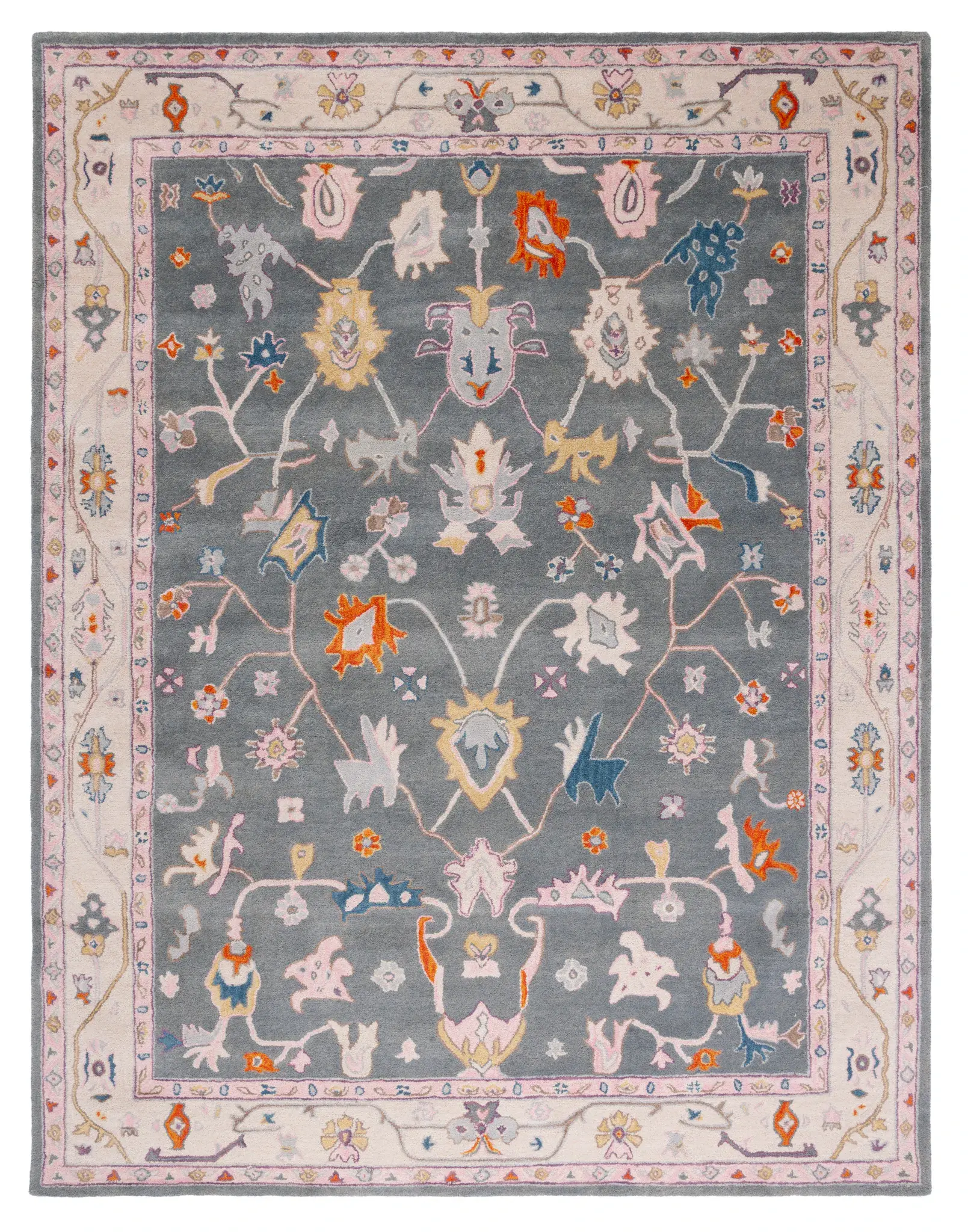 Anatolia Stylized Floral Bordered Hand-Tufted Wool Rug