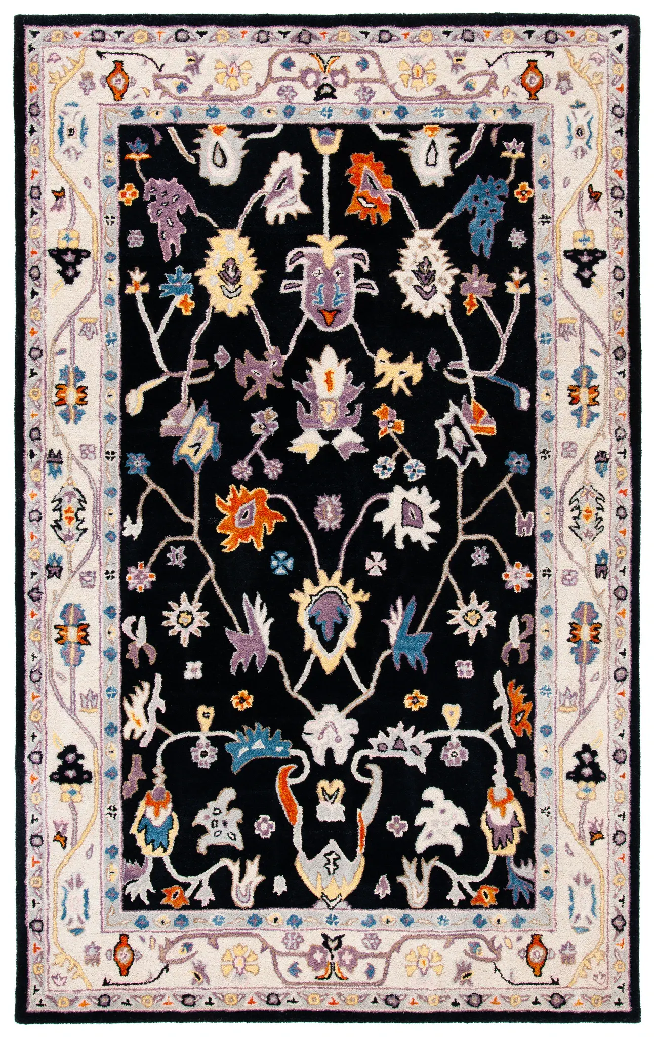 Anatolia Stylized Floral Bordered Hand-Tufted Wool Rug