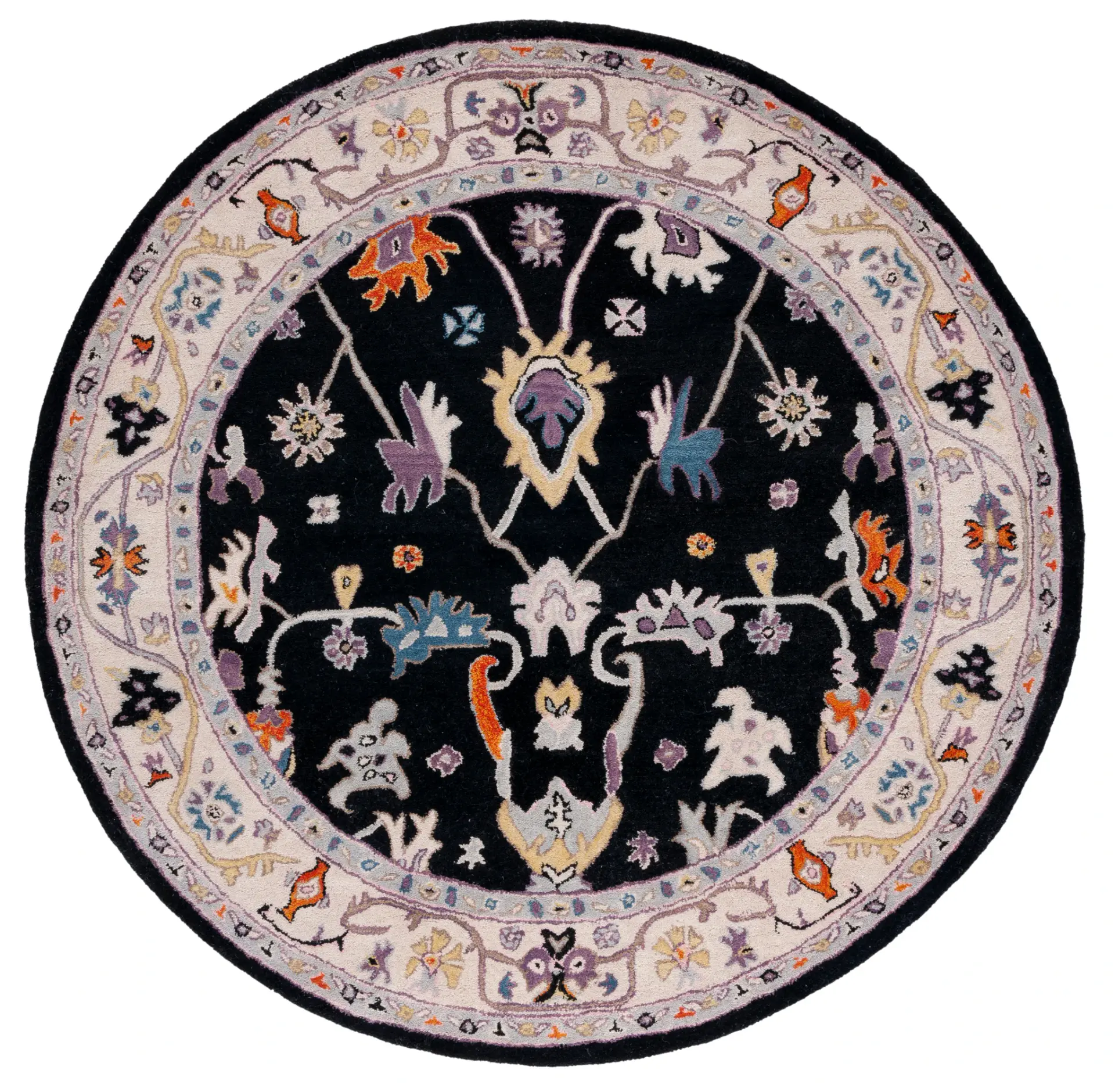 Anatolia Stylized Floral Bordered Hand-Tufted Wool Rug