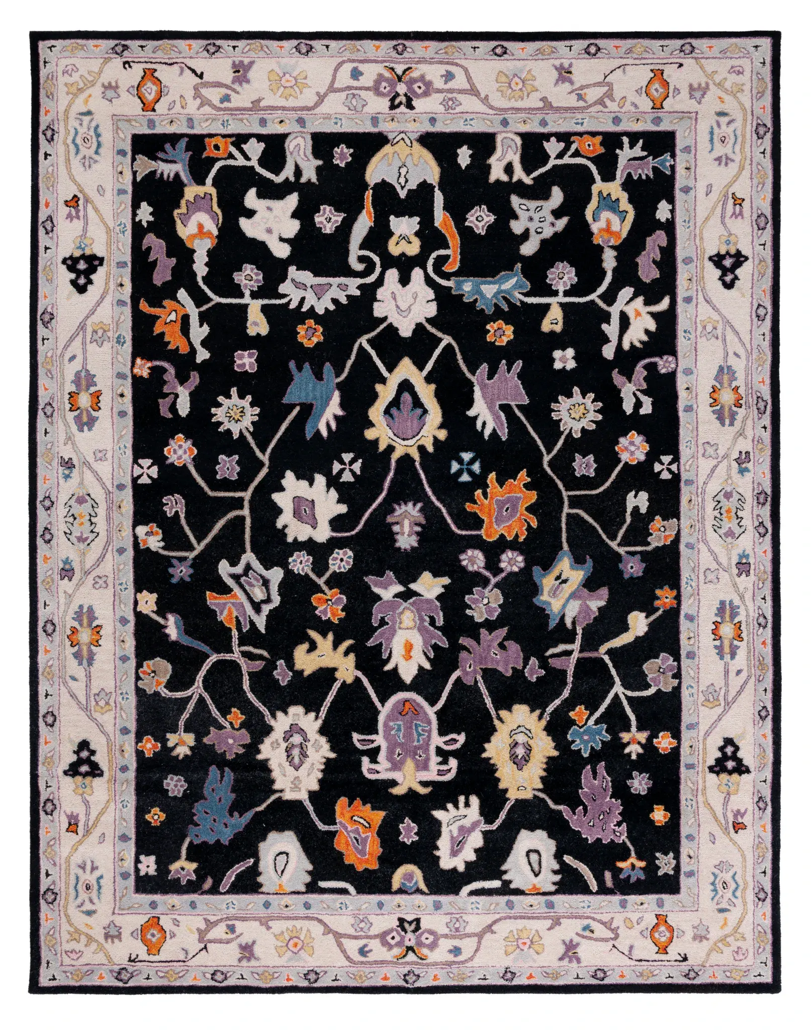 Anatolia Stylized Floral Bordered Hand-Tufted Wool Rug