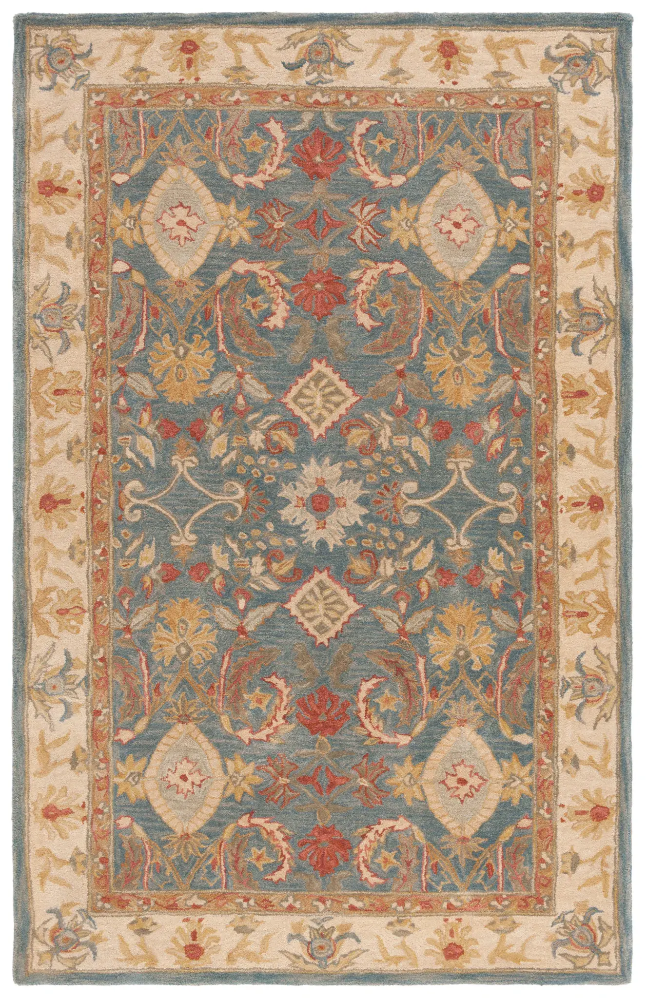 Anatolia Palmette Bordered Hand-Tufted Wool Rug