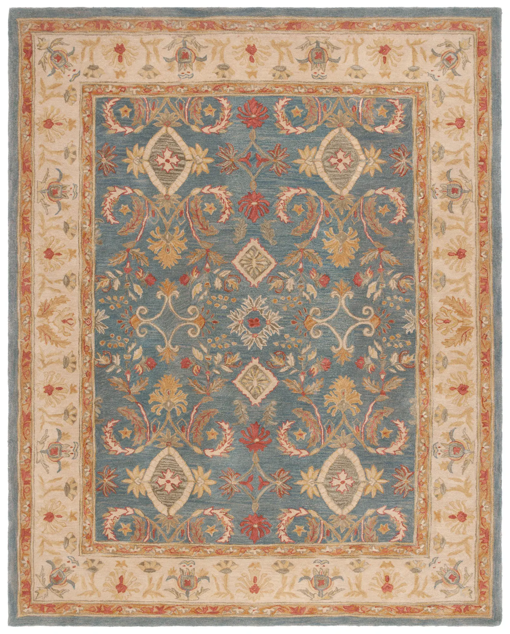 Anatolia Palmette Bordered Hand-Tufted Wool Rug