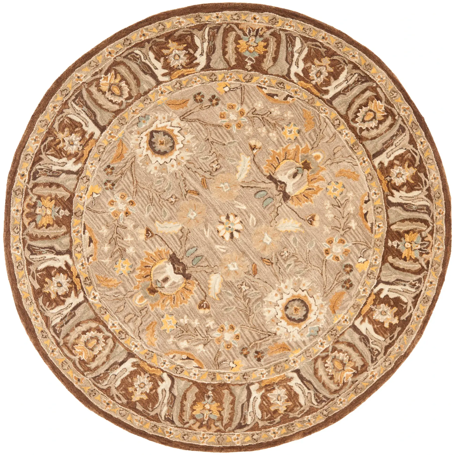 Anatolia Palmette Border Round Hand-Tufted Wool Rug