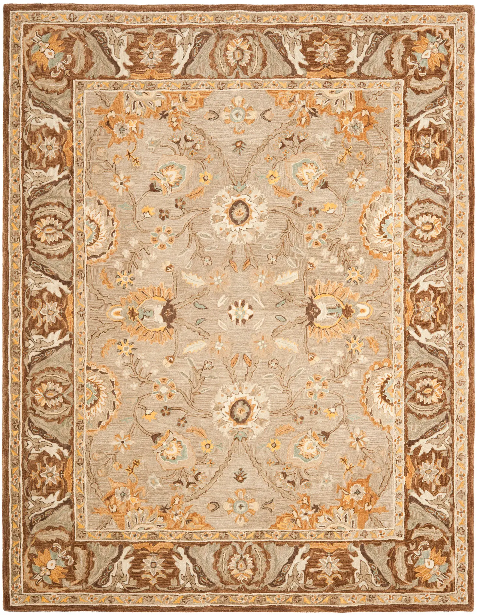 Anatolia Palmette Border Round Hand-Tufted Wool Rug