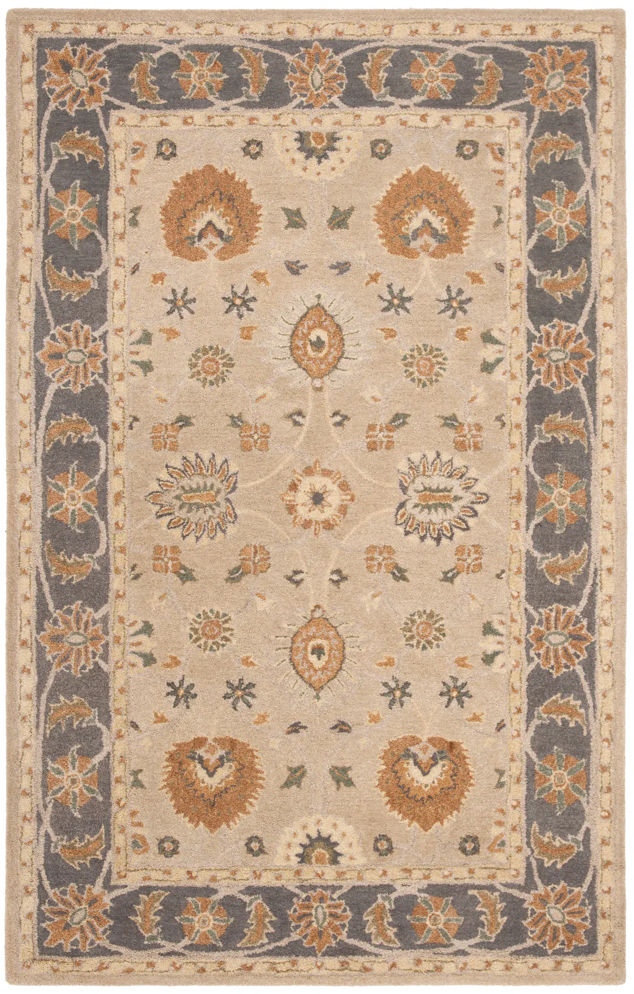 Anatolia Sunburst Floral Bordered Hand-Tufted Wool Rug
