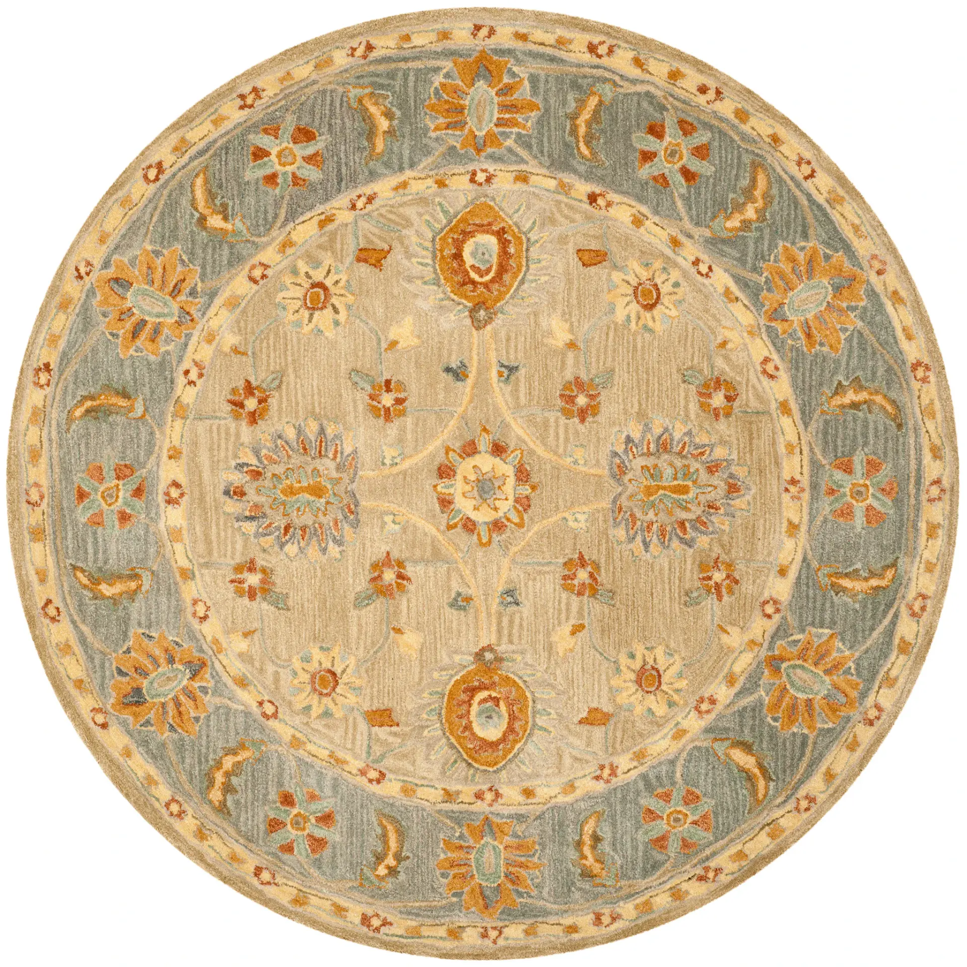 Anatolia Sunburst Floral Bordered Hand-Tufted Wool Rug