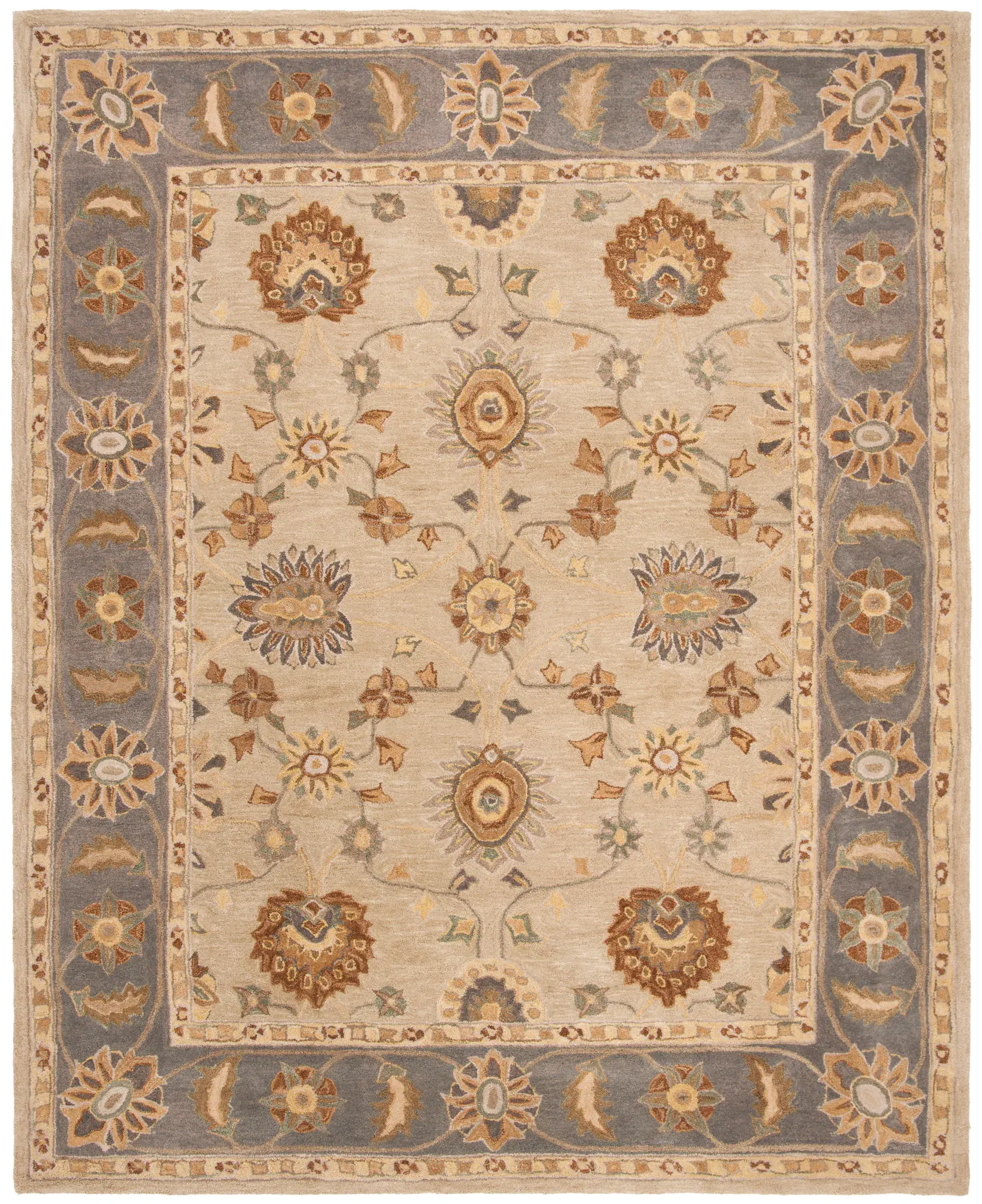 Anatolia Sunburst Floral Bordered Hand-Tufted Wool Rug