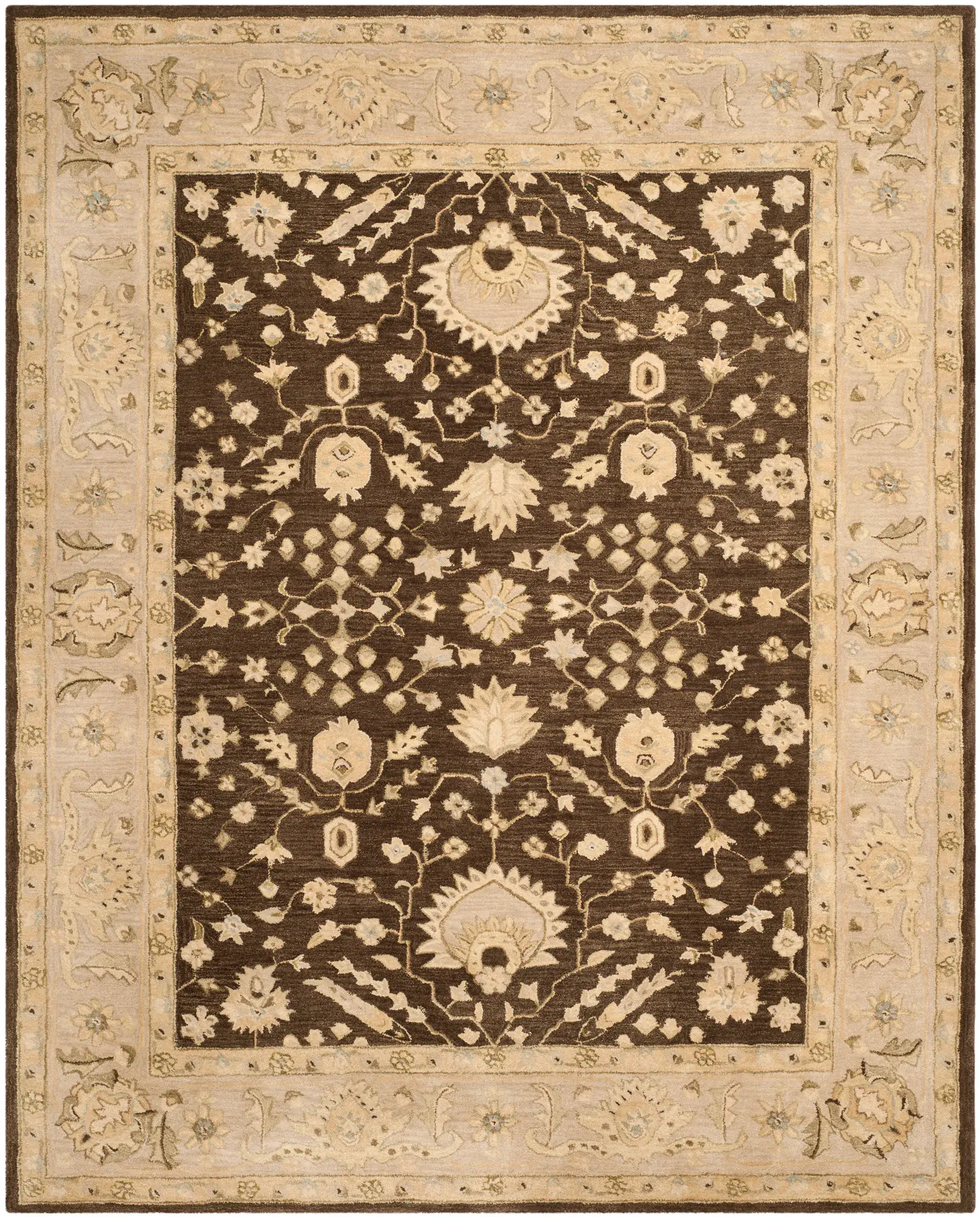 Anatolia Bordered Floral Hand-Tufted Shag Wool Rug
