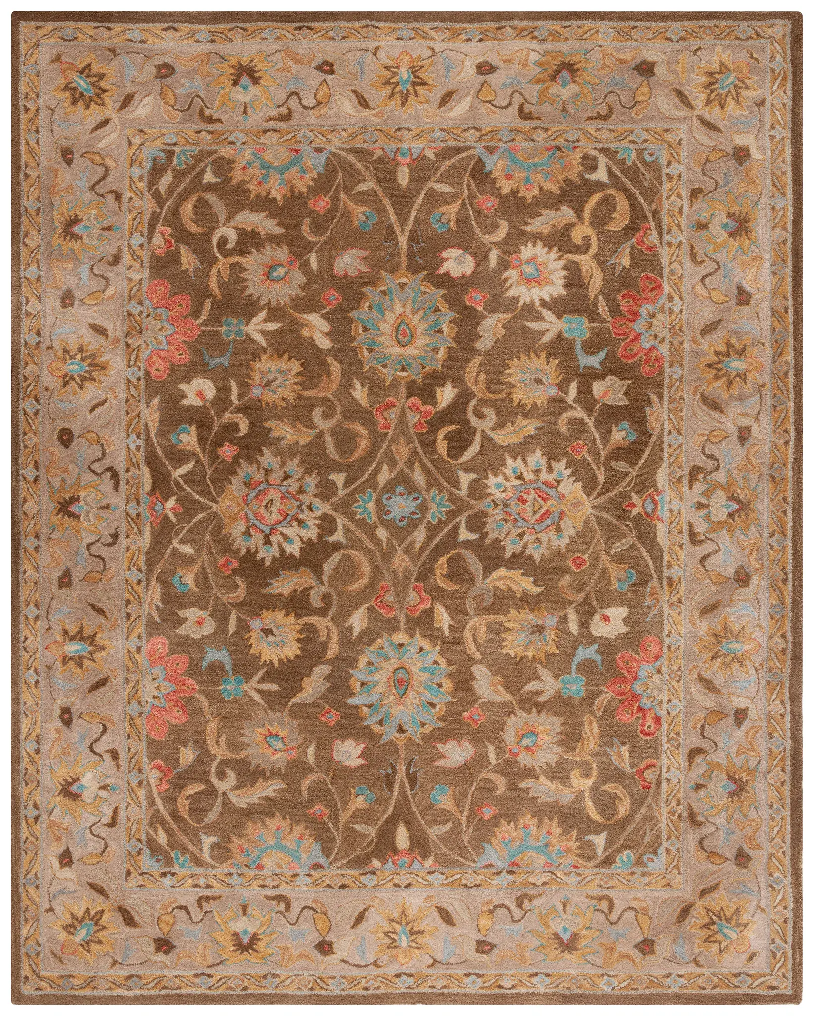 Anatolia Floral Bordered Hand-Tufted Shag Wool Rug