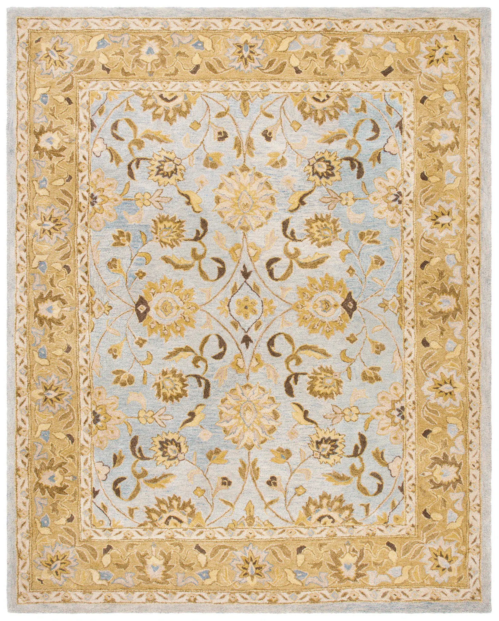 Anatolia Floral Bordered Hand-Tufted Shag Wool Rug