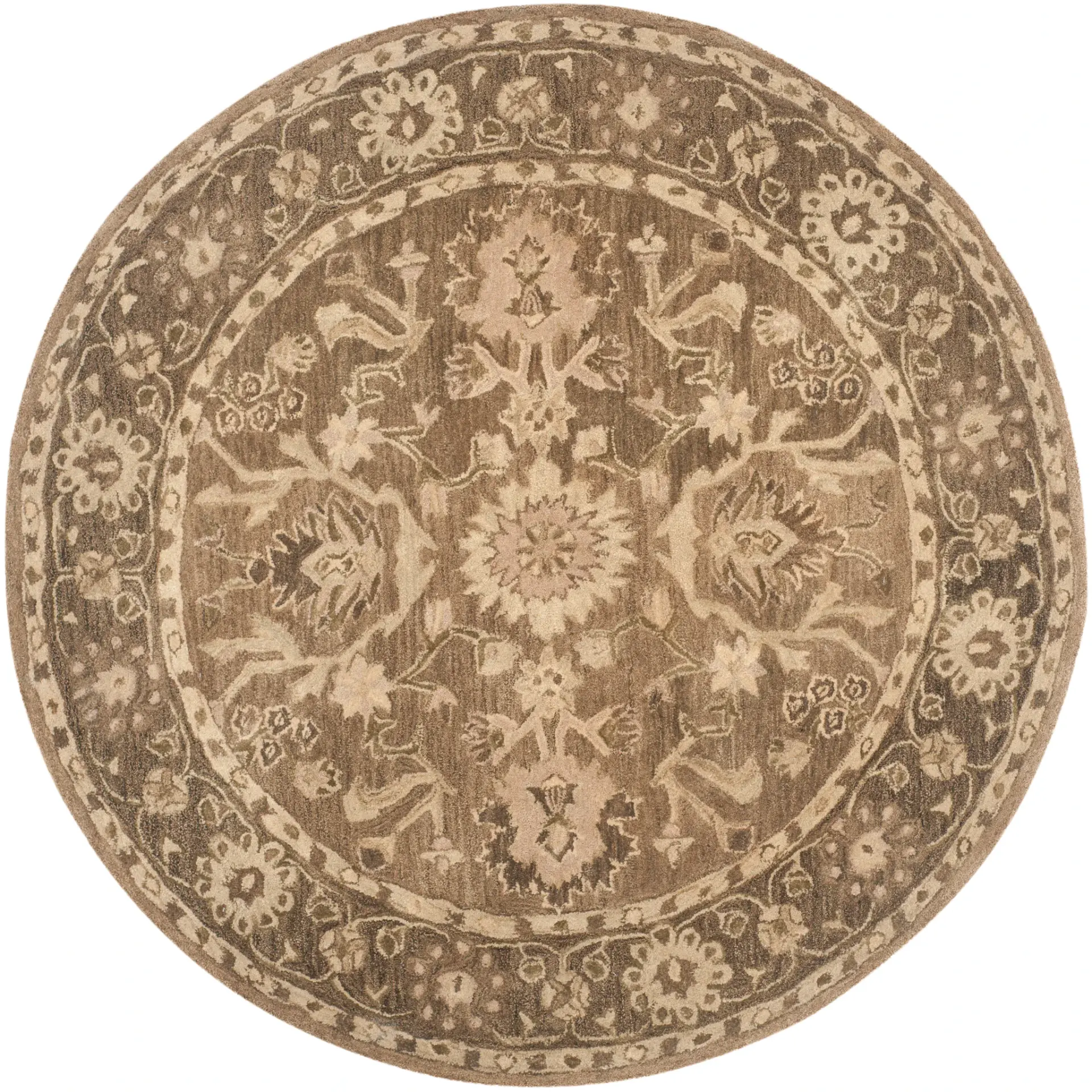 Anatolia Round Floral Border Hand-Tufted Wool Rug