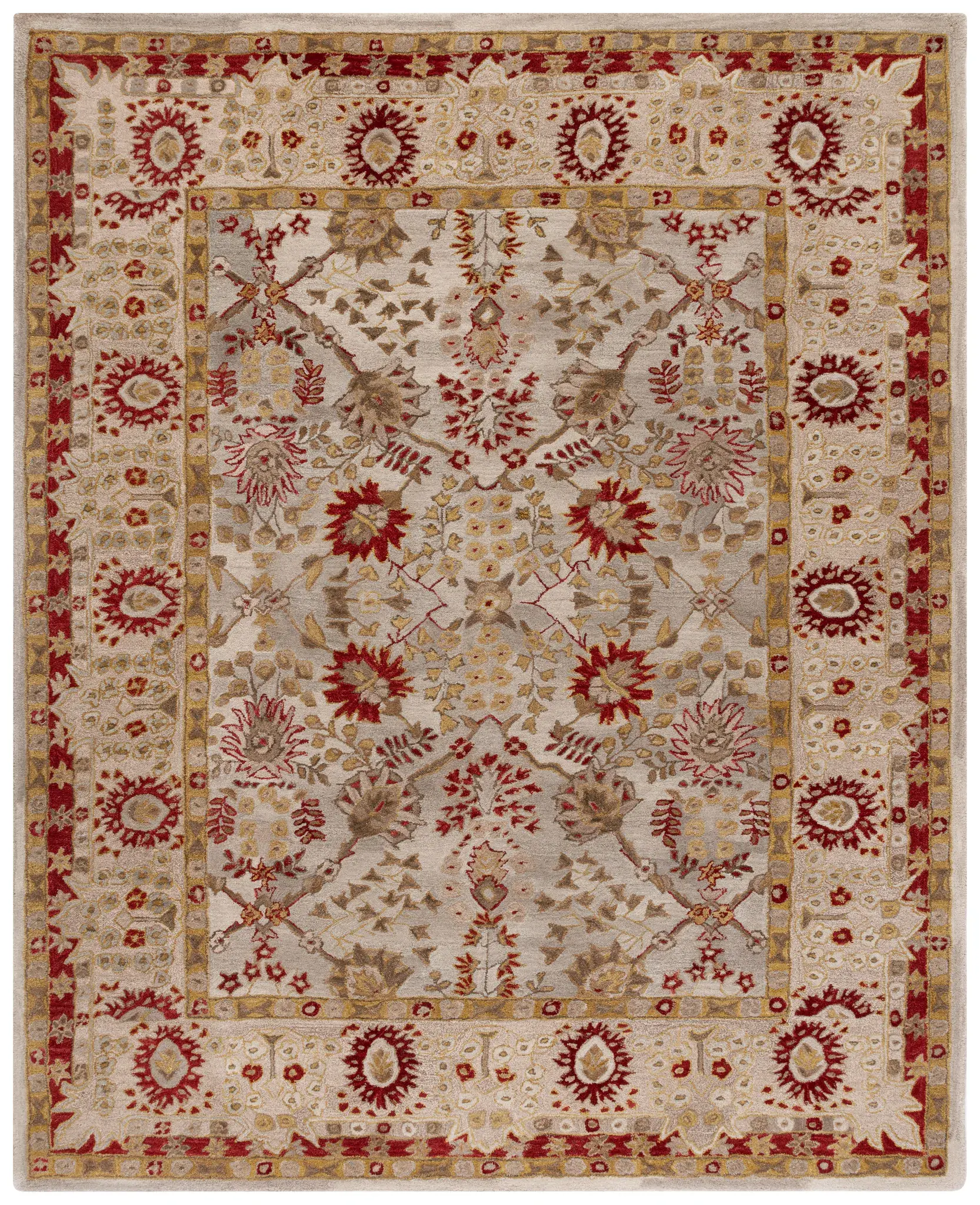 Anatolia Palmette Border Hand-Tufted Shag Wool Rug