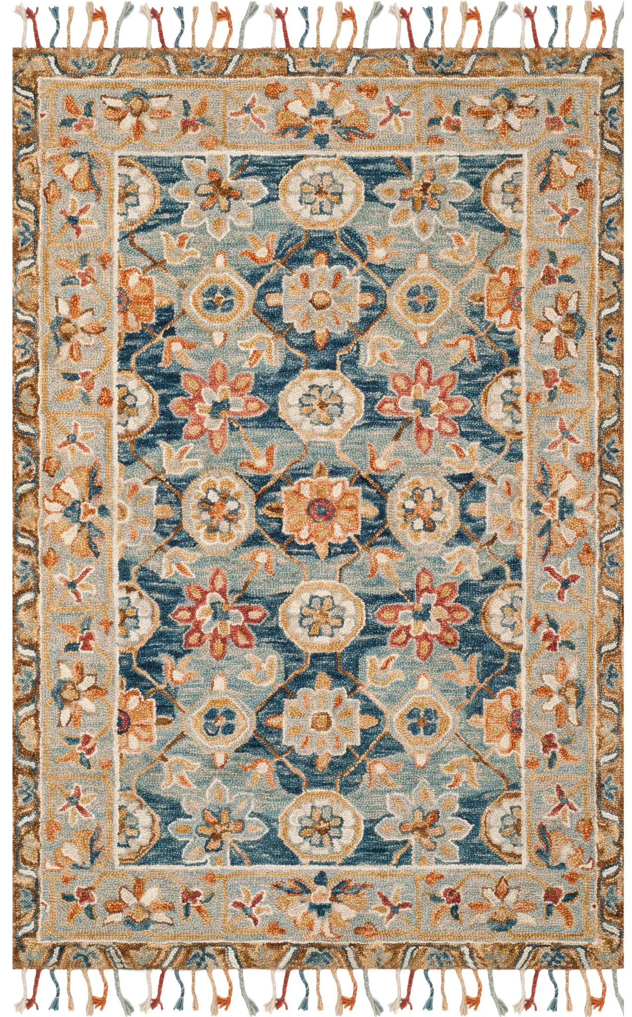Aspen Floral Lattice Bordered Hand-Tufted Wool Rug
