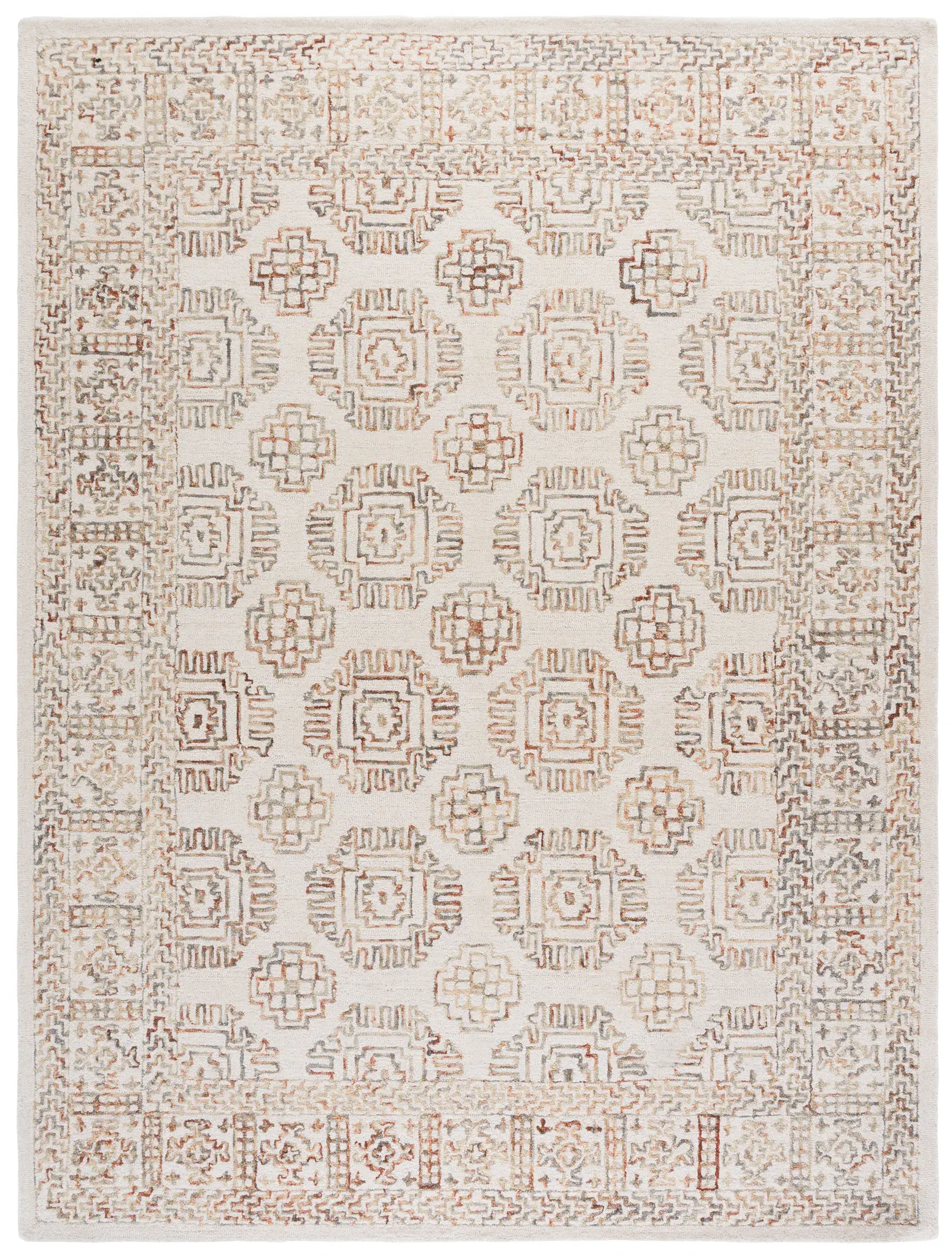 Aspen Geometric Tile Bordered Hand-Tufted Wool Rug